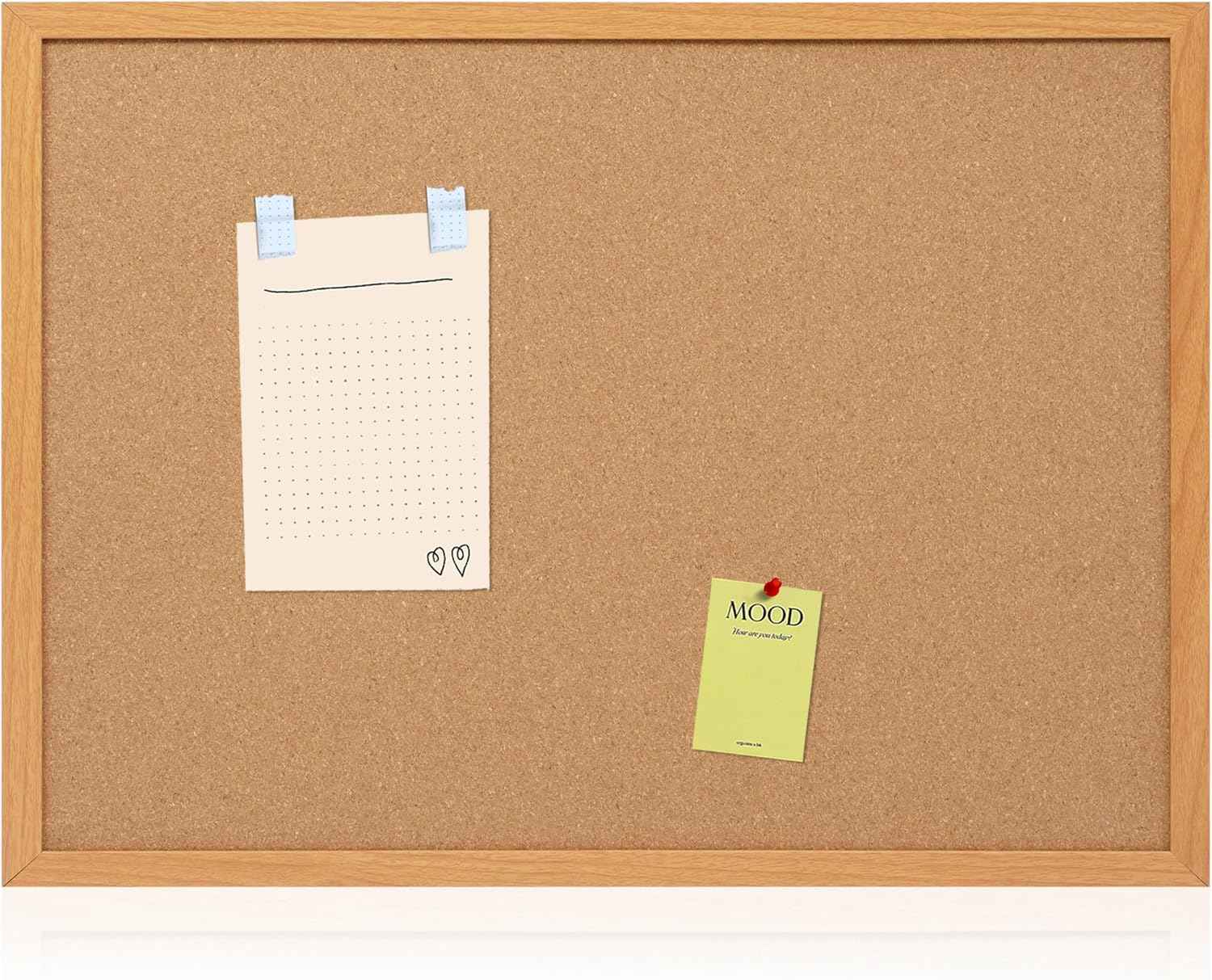 Board2by Cork Board Bulletin Board 20" x 30", Wood Framed Corkboards for Wall Decor, Hanging Office Message Board, Large Wall Mounted Notice Pin Board with 15 Push Pins for School, Home & Office