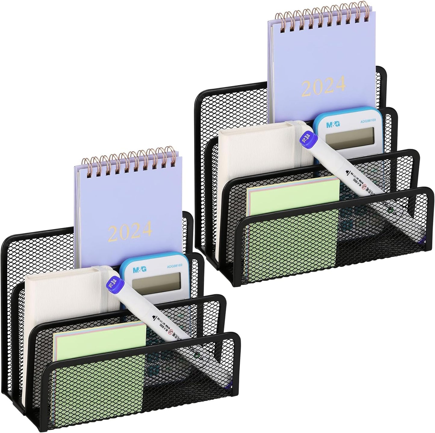 2 Pieces Desk Mail Organizer, Metal Mesh Small File Holders Letter Organizer, Bill/Document/Filing/Folders/Paper Organizer for Desktop (BLACK-2PCS)