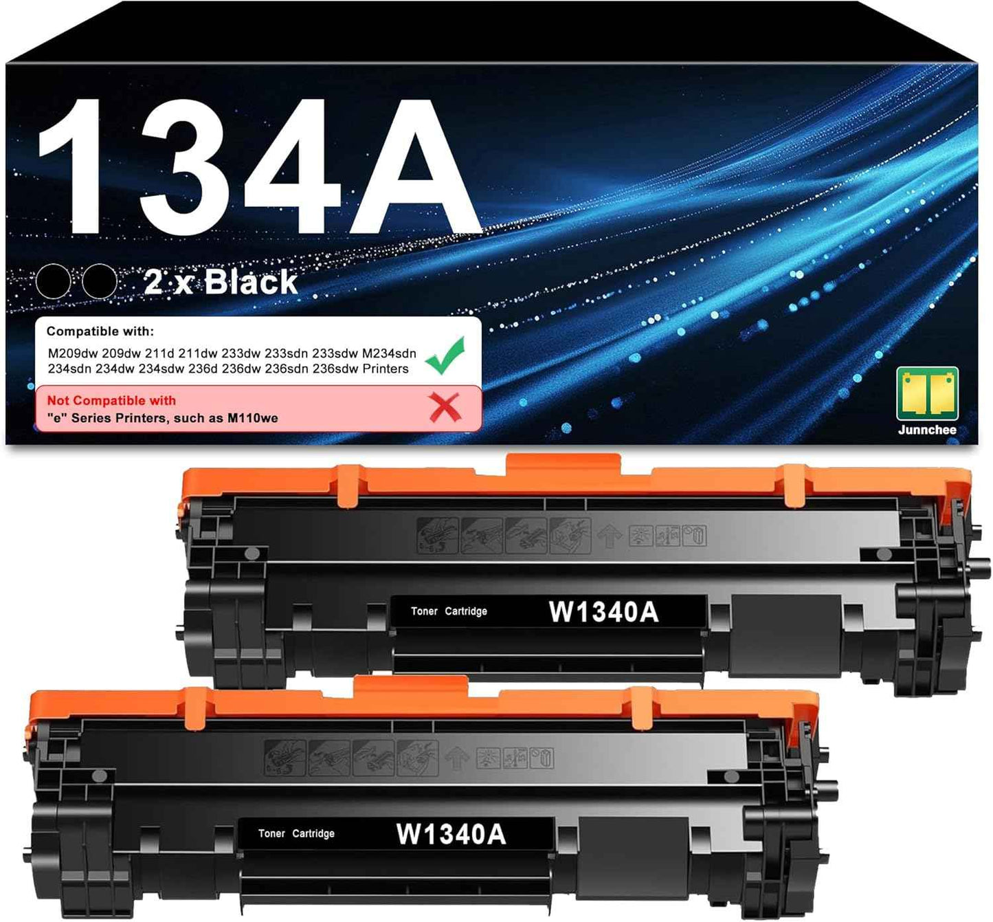 134A Toner Cartridge (with Chip) Replacement for HP 134A W1340A 134X W1340X Black Toner for M209dw M234dw M234sdw M234sdn Printer Ink (2-Pack)