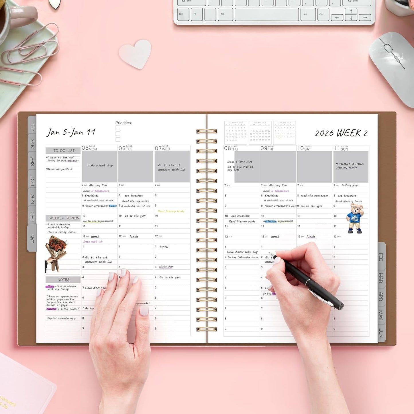 Appointment Book 2025-2026 – July 2025 to June 2026, 8.5"x11" Academic Planner, Half-Hourly Scheduling, Weekly & Monthly Layout, Flexible Cover, Notes Pages, Bookmark, Spiral Binding, Pink