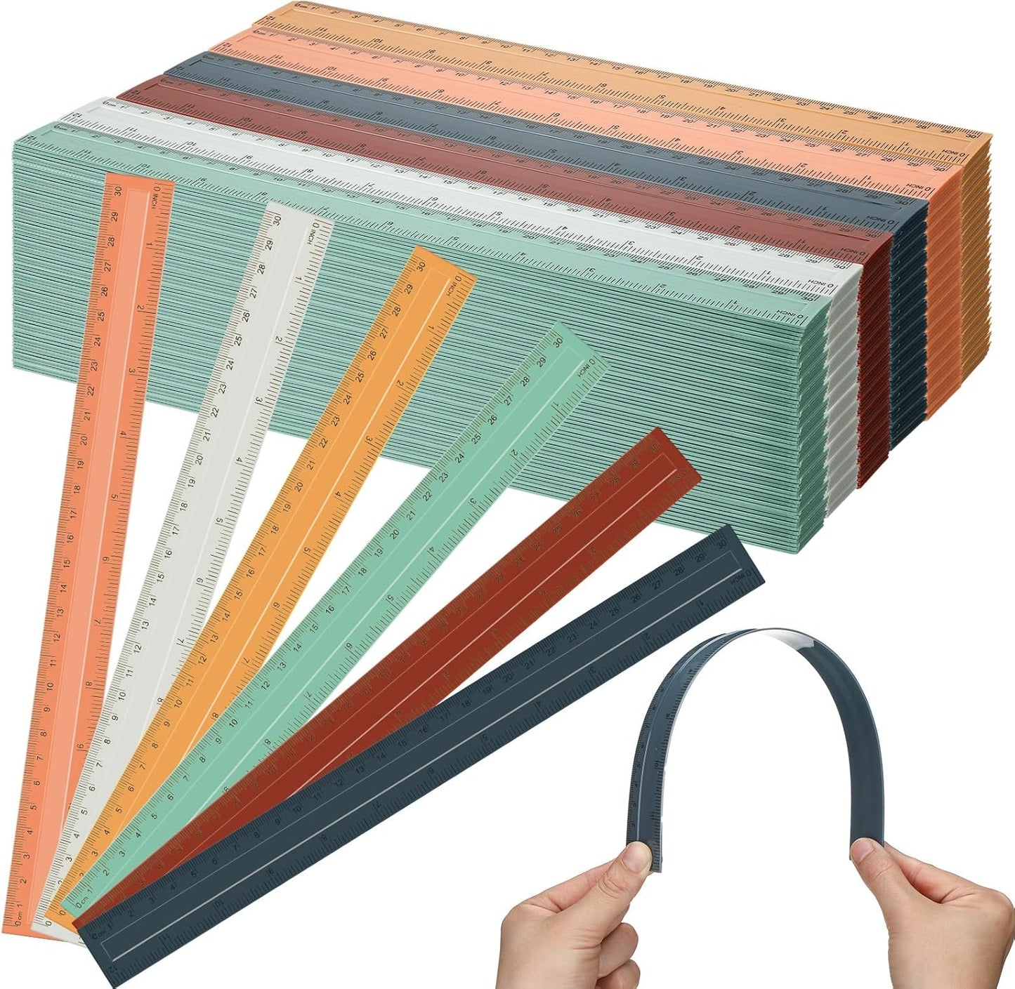 240 Pcs 12 Inch Plastic Rulers Bulk, Back to School Supplies, Assorted Colored Flexible Metric Rulers with Centimeters and Inches Measuring Tool for School Classroom Students(Boho)