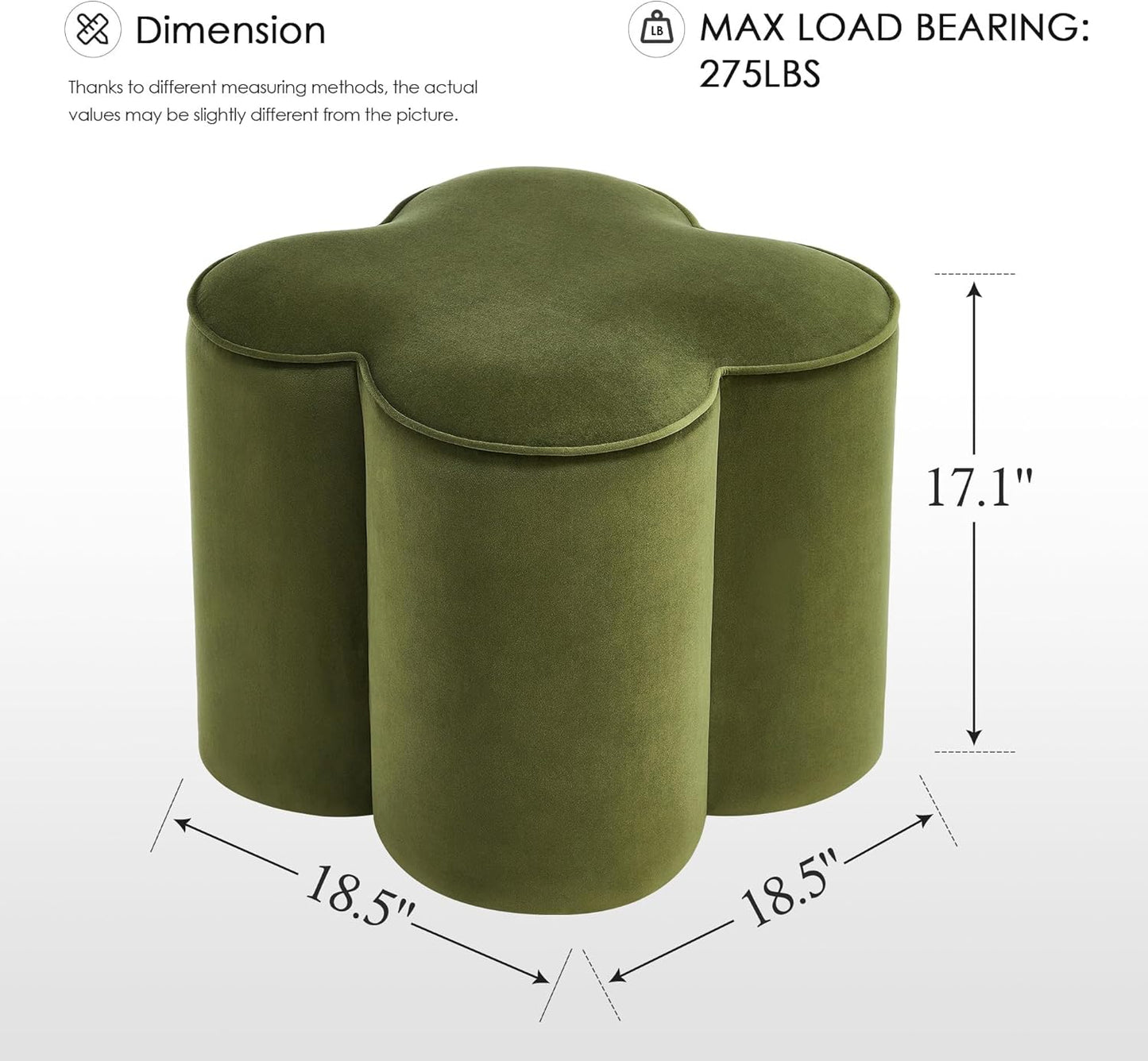 Zesthouse Flower Pouf Ottoman Foot Rest, Velvet Fabric Poofy Ottoman Footstool for Couch, Modern Living Room Stool Seat, Cute Square Vanity Stool for Bedroom Dorm, Green