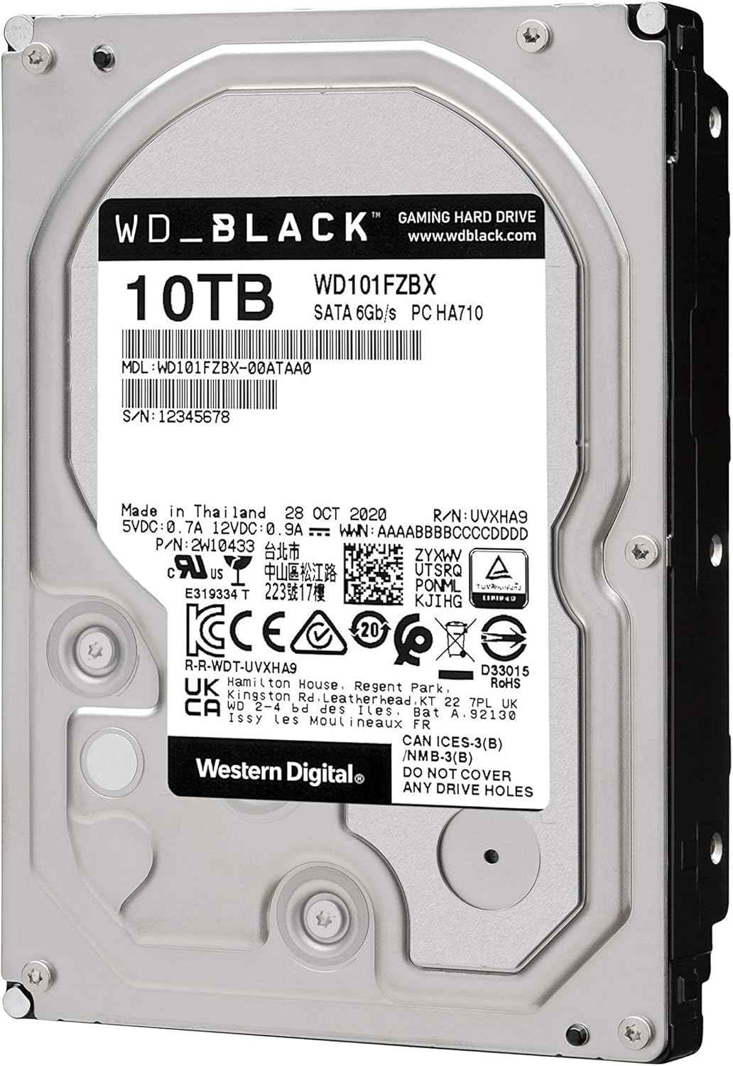 Western Digital 10TB WD Black Performance Internal Hard Drive HDD - 7200 RPM, SATA 6 Gb/s, 256 MB Cache, 3.5" - WD101FZBX