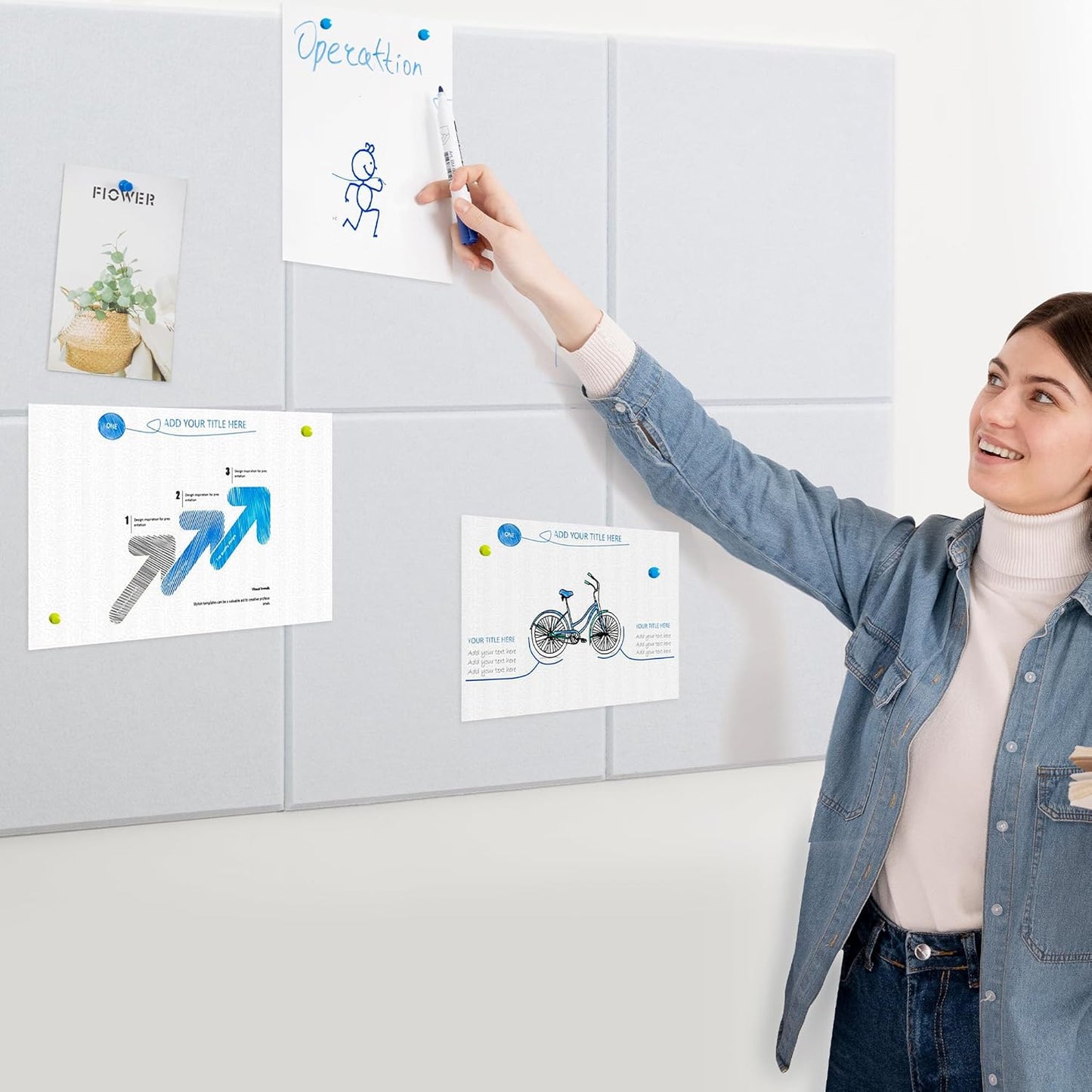 AKTOP White Cork Bulletin Board 24"x36", 6 Pack Removable Felt Cork Board Tiles for Wall, Large 2 x 3 Bulletin Board Notice Pin Board for Office, School & Home, 24 Safe Adhesive Tabs, 20 Push Pins - Lumora Desk