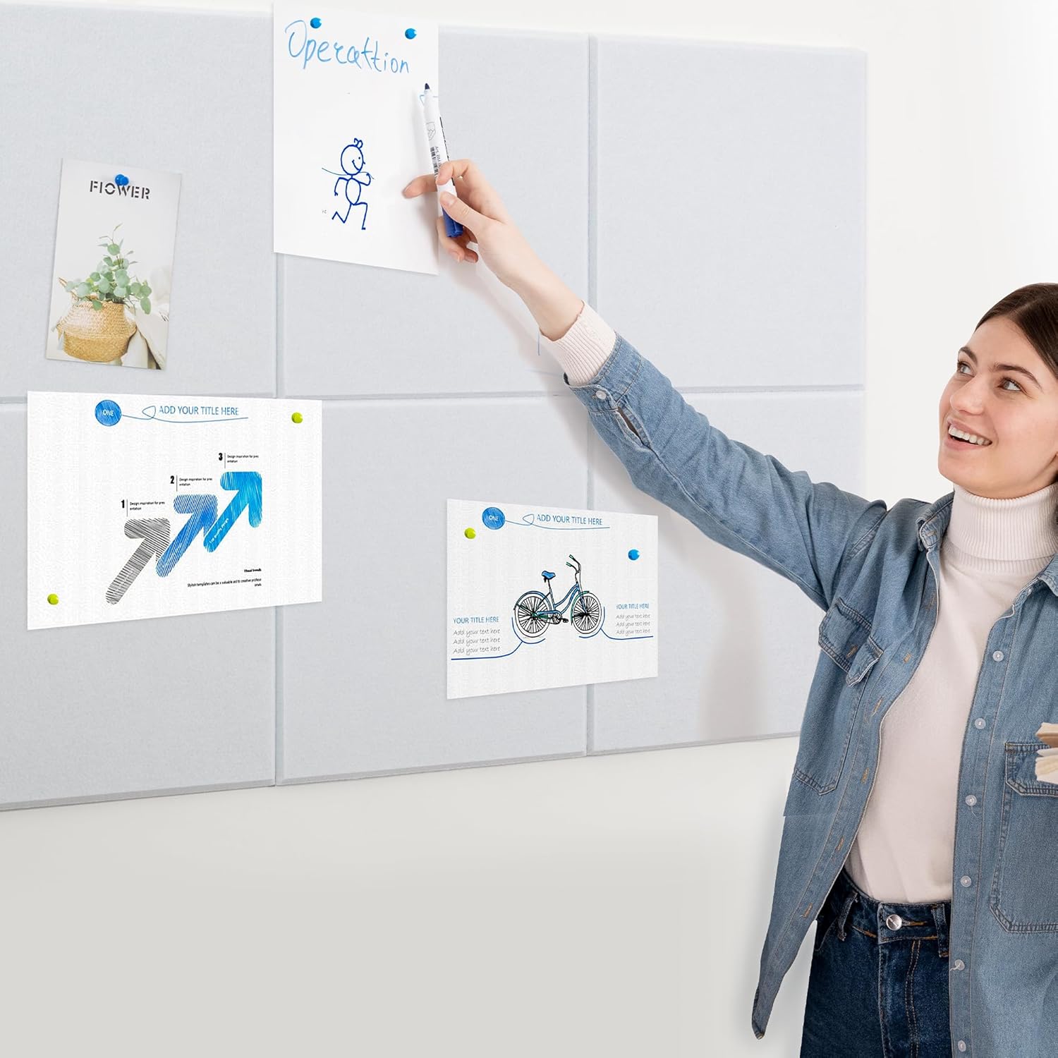 AKTOP White Cork Bulletin Board 24"x36", 6 Pack Removable Felt Cork Board Tiles for Wall, Large 2 x 3 Bulletin Board Notice Pin Board for Office, School & Home, 24 Safe Adhesive Tabs, 20 Push Pins - Lumora Desk