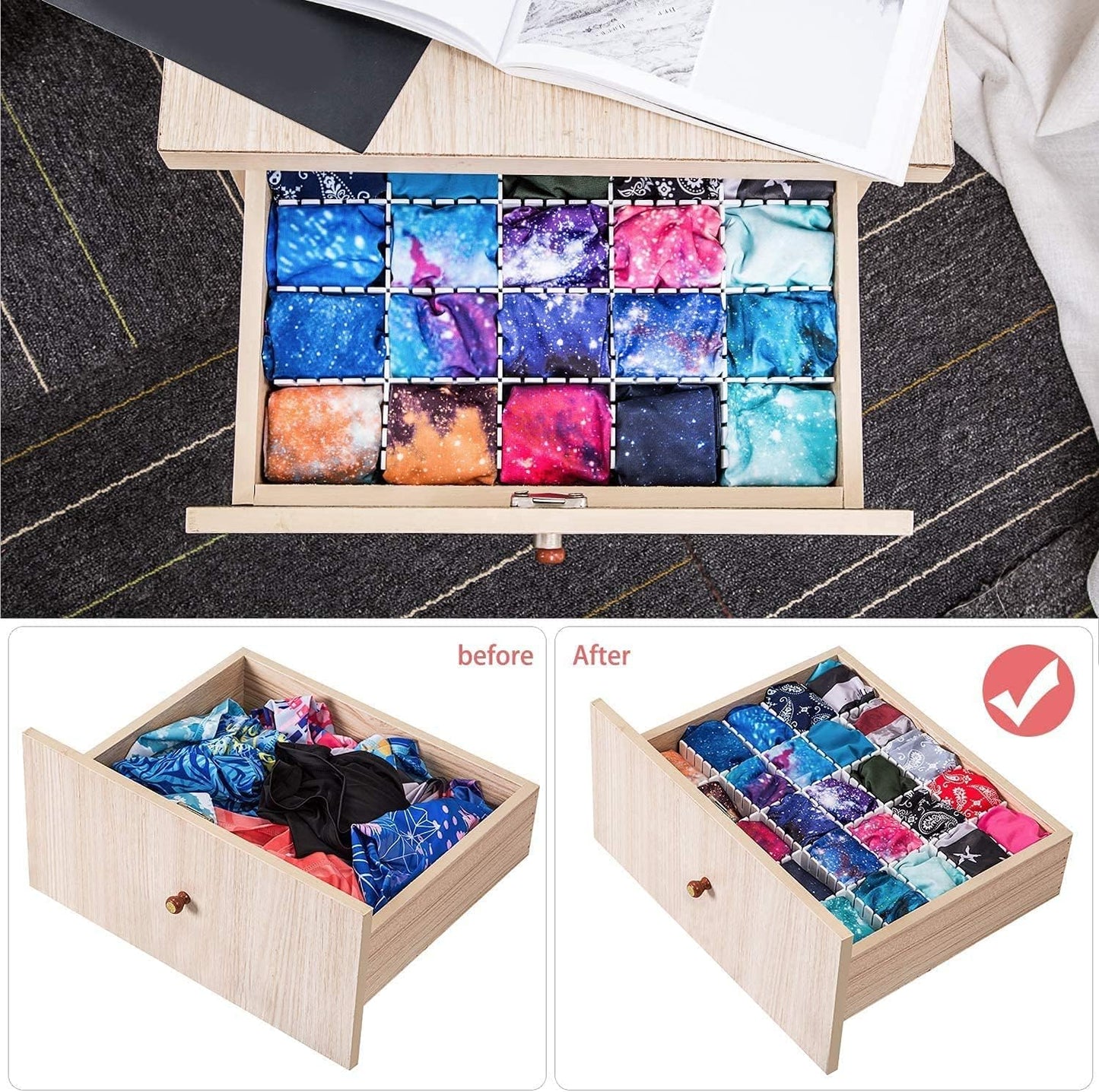 40Pcs Drawer Dividers, Adjustable Drawer Organizer for Socks, Underwear, Makeup, Can Help Tidy Kitchen, Bedroom, Dresser Black