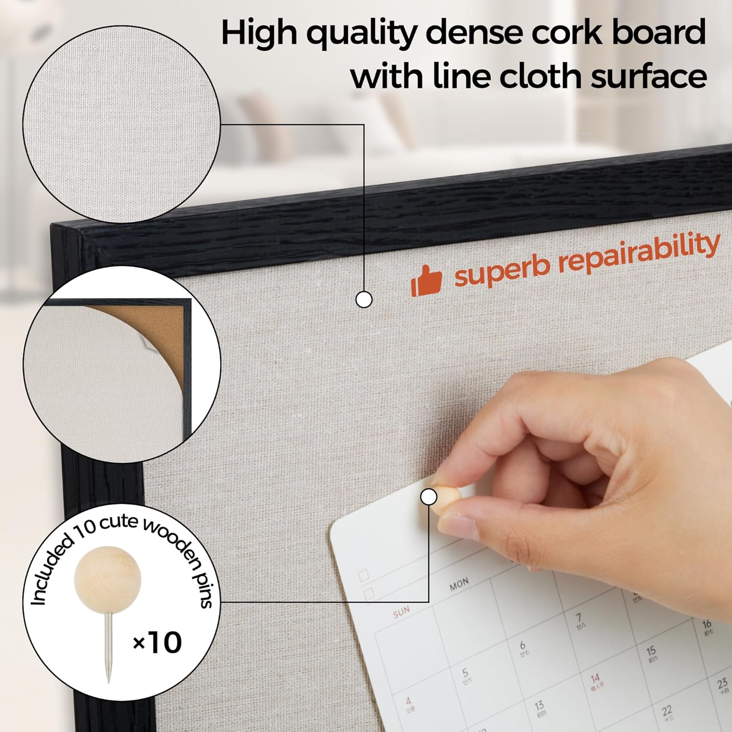 Fun Memories Cork Board Bulletin Board for Office, 20" x 30" Oak Wooden Framed Corkboard, Wall Mounted Notice Pin Board for School Home & Office, Black - Lumora Desk