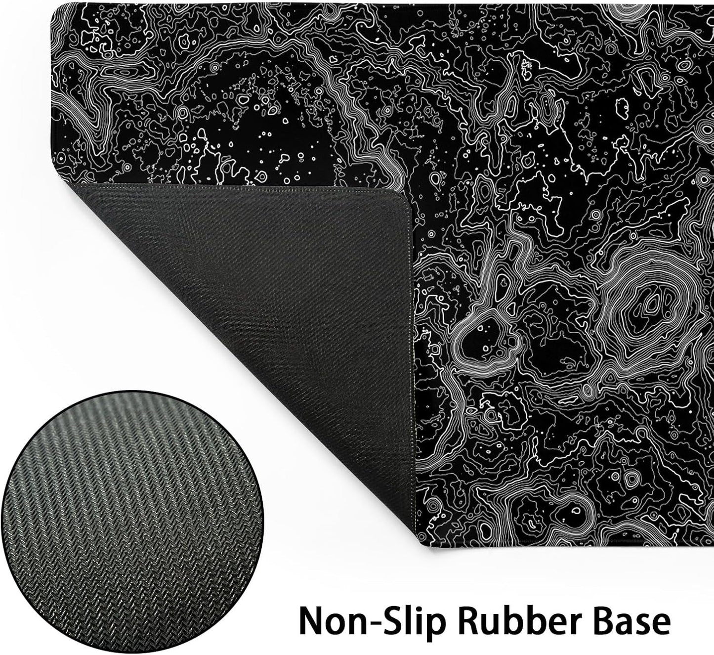 Black Whtie Topographic Gaming Mouse Pad XXL Topo Moon Relief Map Extended Large Mat Mousepad Desk Pad Non-Slip Rubber Base Stitched Edge Long Mousepad for Desktop Office Desk, 35.4 x 15.7 in