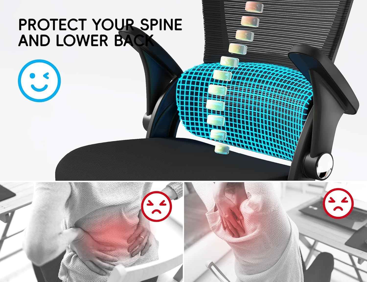 TRALT Office Chair - Ergonomic Office Chair with Back Support, Computer Chair - Home Office Desk Chair, 330 lbs Wide Seat Big and Tall Office Chairs with Headrest, Comfy Desk Chairs (Black)