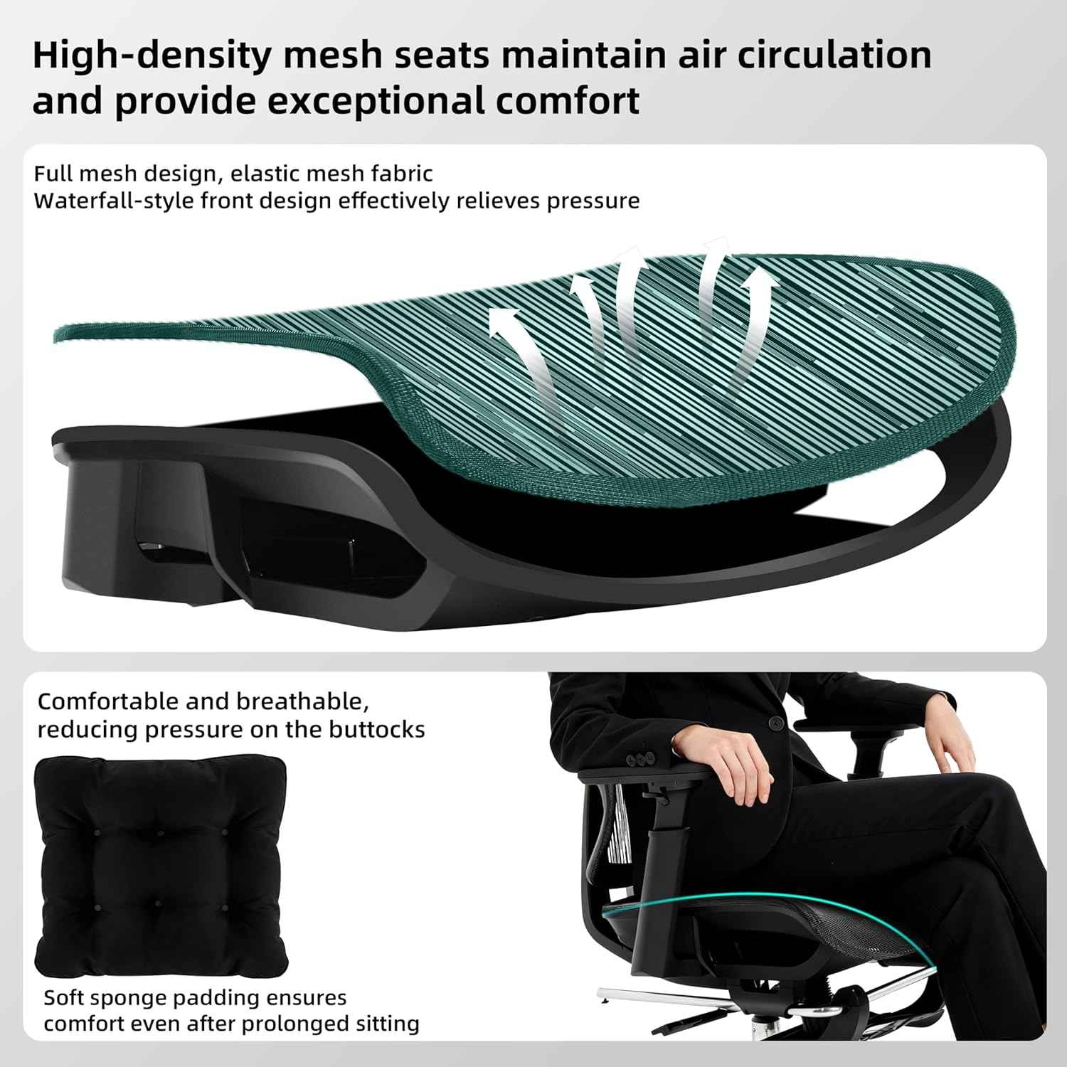 Ergonomic Office Chair with Footrest, Big and Tall Office Chair 4-Level Adjustable Lumbar Support - 155° Tilt Lock and Wide Cushion - 3D Headrest & Armrests, High Back Home Desk Chair(Black)