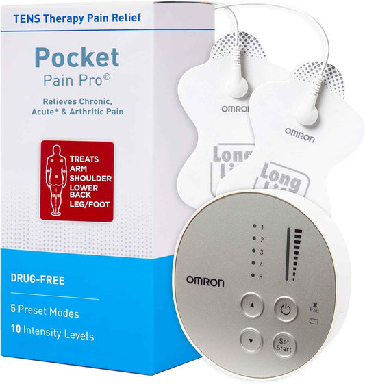 Omron Pocket Pain Pro TENS Unit Muscle Stimulator for Drug-Free Pain Relief - Portable Electric Massager for Muscles and Joints - Includes 2 Reusable TENS Unit Pads