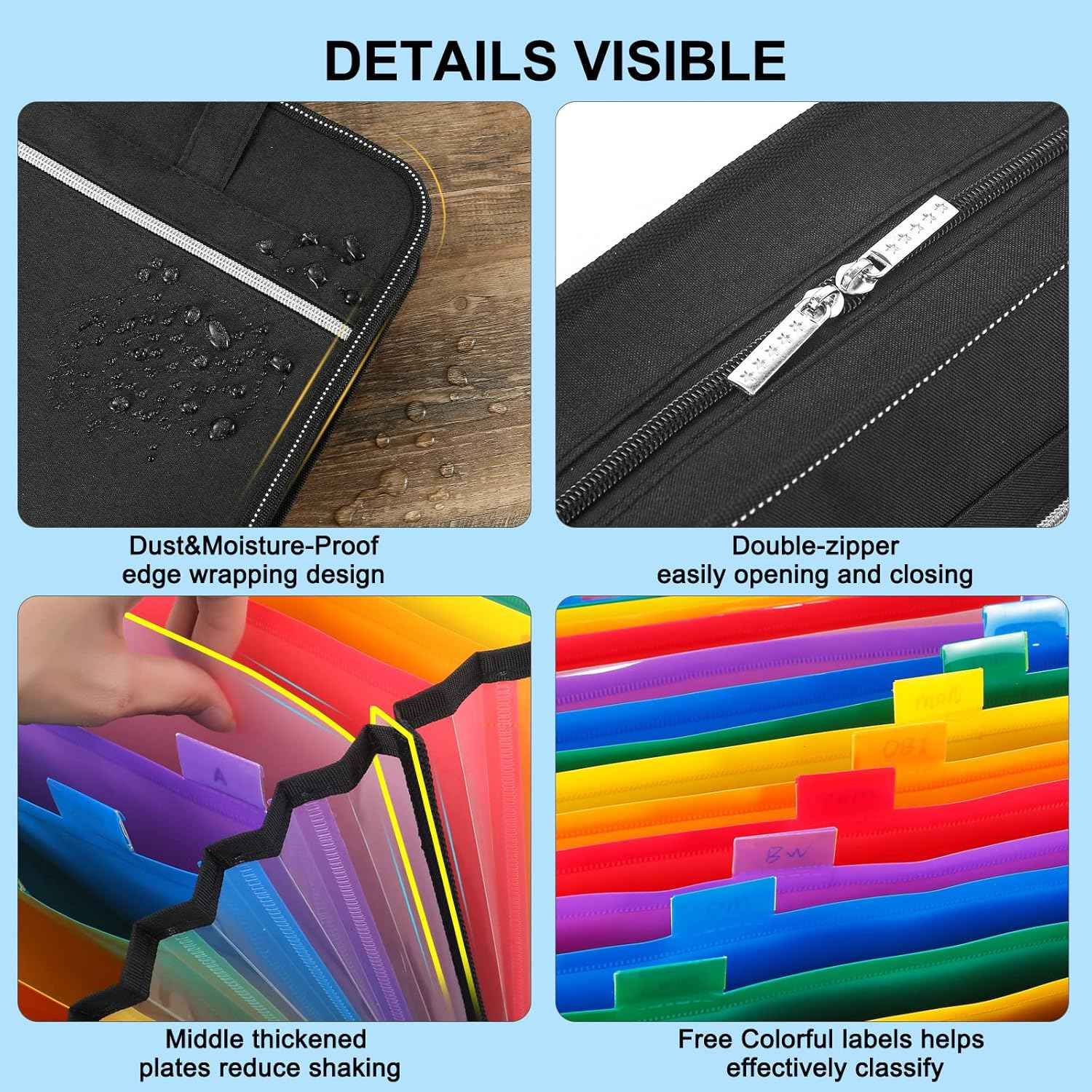 26 Pockets Expanding File Folder with Handle & Zipper, Portable A4/Letter Size Accordion File Organizer, Waterproof Document Organizer Bag for Office, School, Business Travel, Home - Black