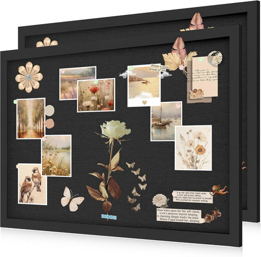 Black Cork Board Bulletin Board 18" x 24", 2-Pack Large Linen Corkboards with Frame for Walls, Cute Picture Display Pin Board Vision Board for Room School Office Bedroom 40 Pushpins - Lumora Desk