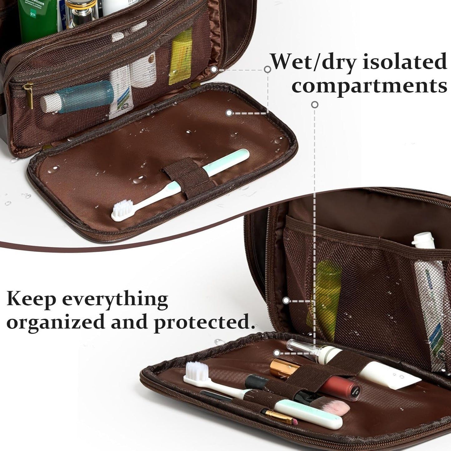 Janhavi Shaving Bag for Men Travel Waterproof, Engraved Initials & Mountain, Make Up Bag,Groomsmen Gifts, Mens Toiletry Travel Bag, Men's Accessories Organizer, Gifts for Him(Dark Brown M)