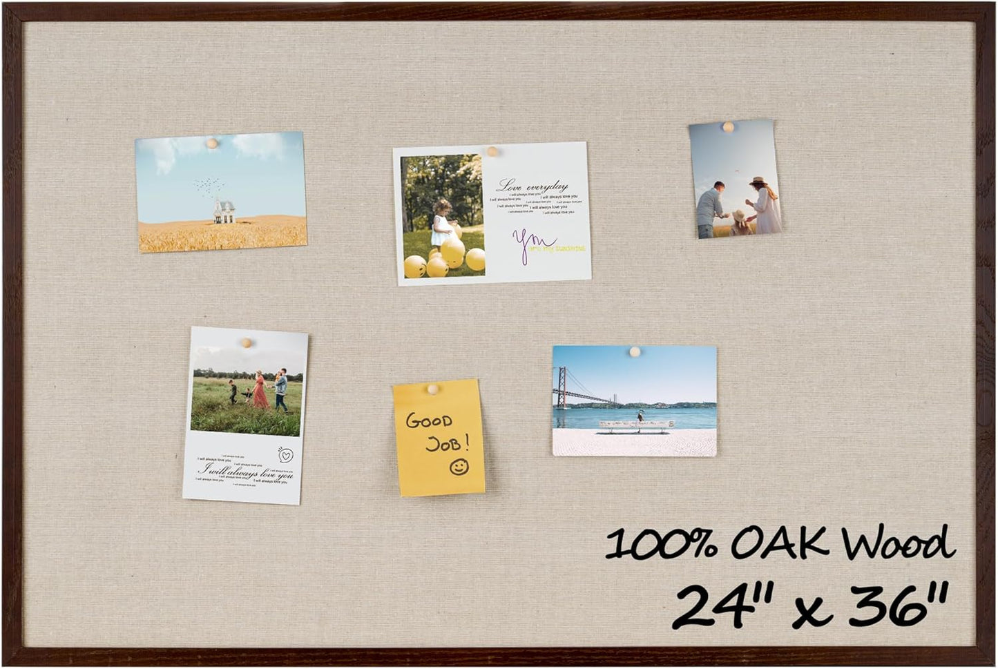 Fun Memories Cork Board Bulletin Board for Office, 24" x 36" Oak Wooden Framed Corkboard, Wall Mounted Notice Pin Board for School Home & Office, Dark Walnut - Lumora Desk