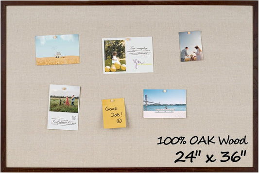 Fun Memories Cork Board Bulletin Board for Office, 24" x 36" Oak Wooden Framed Corkboard, Wall Mounted Notice Pin Board for School Home & Office, Dark Walnut - Lumora Desk