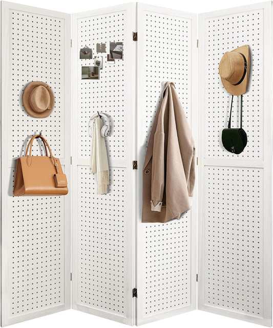 NicBex 4 Panel Pegboard Display,5.6FT Wood PegBoard Room Dividers,Folding Privacy Screens Portable Freestanding Display Board for Craft/Art Shows,Room Separation,White - Lumora Desk