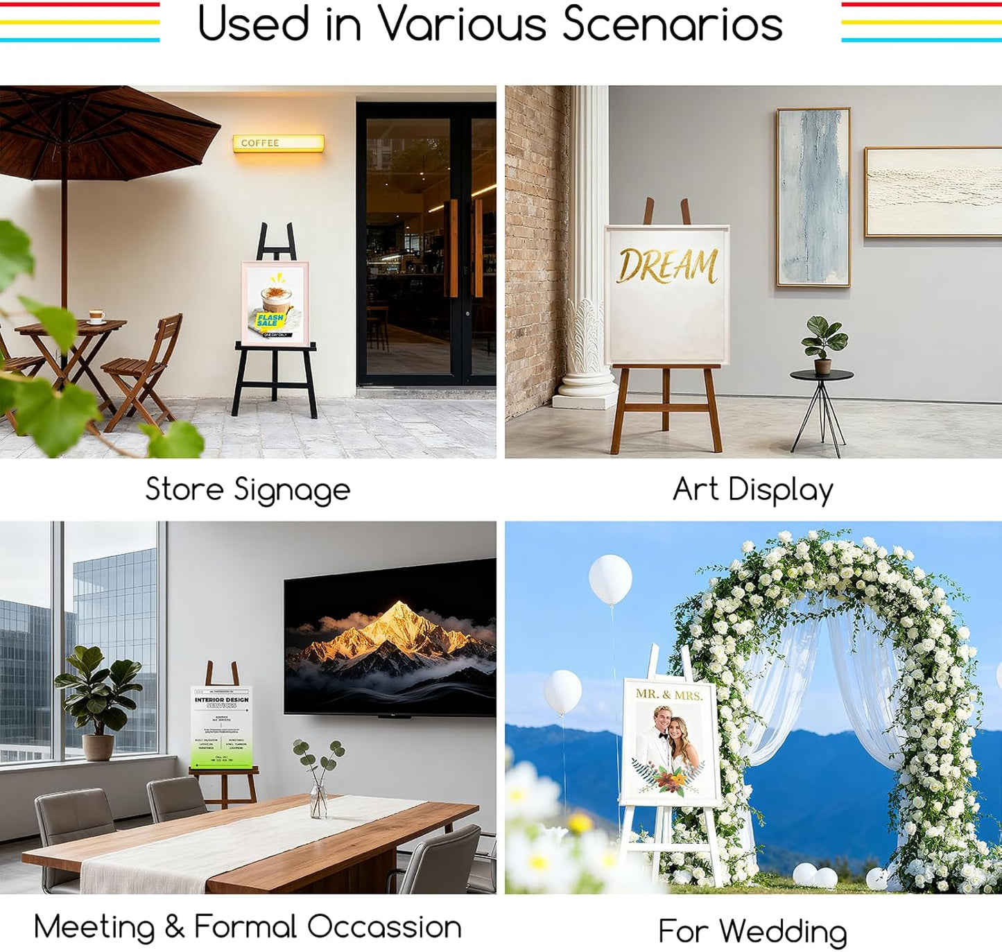 MEEDEN Art Easel Stand for Display: Adjustable Wooden Stands for Sign - A Frame Painting Easel for Canvas up to 60" for Artist Adults Drawing Picture Poster - White