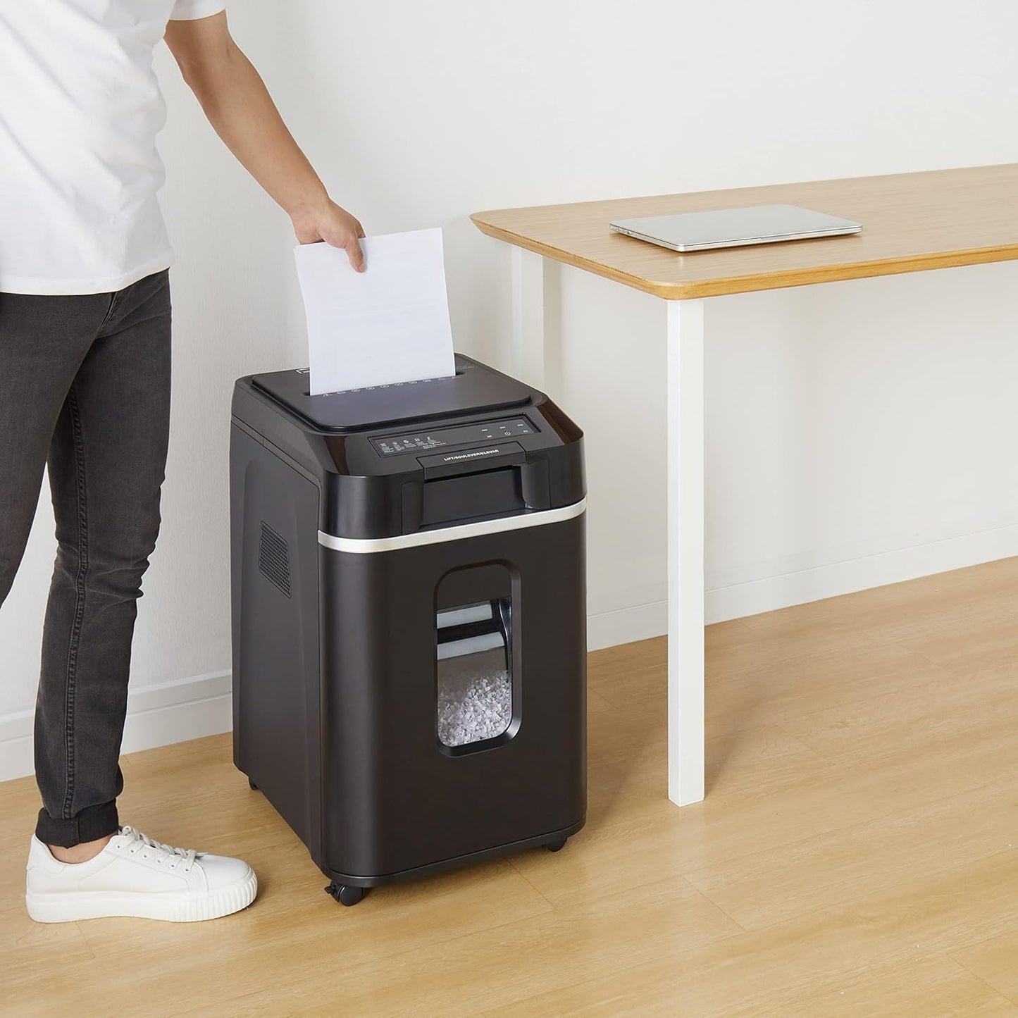 Amazon Basics 200-Sheet Auto Feed Cross Cut Paper Shredder with Pullout Basket, Black