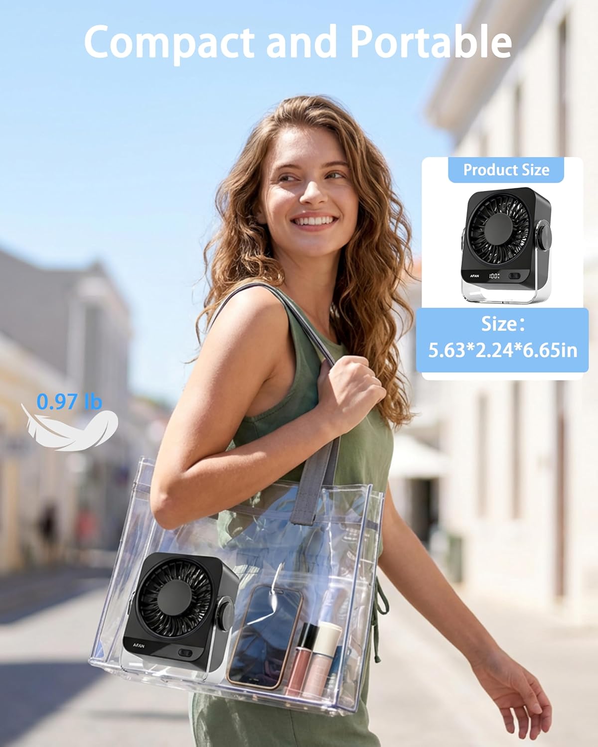Rechargeable Small Desk Fan - Quiet 199 Speed Turbo Blade Personal Fan for Bedroom, Office, Dorm & Travel, 120° Tilt, USB & Battery Operated, Compact Portable Cooling Fan