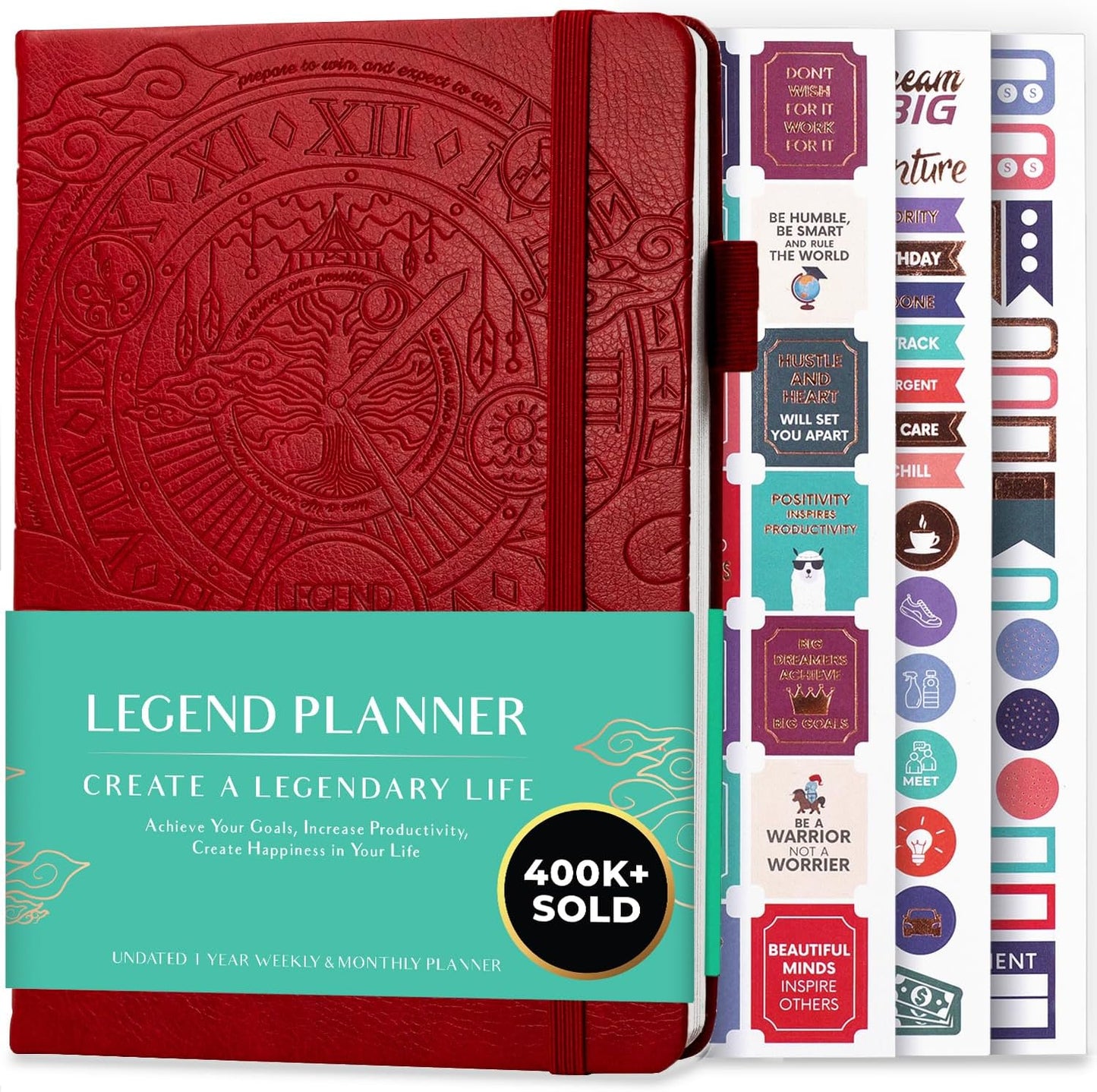 Legend Planner – Weekly & Monthly Life Planner to Hit Your Goals & Live Happier. Organizer Notebook & Productivity Journal. A5 (Red)