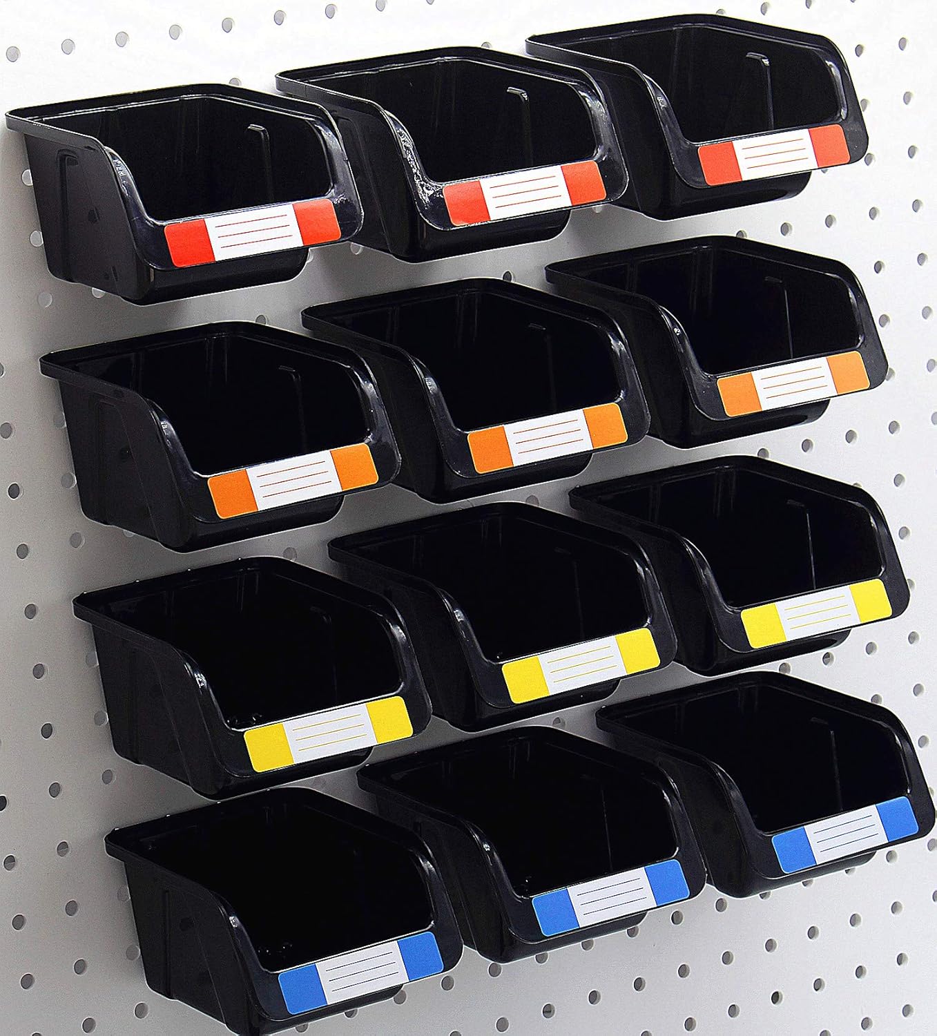 Pegboard Bins Kit 12 PACK Black Pegboard Parts Storage Tool Peg Borad Workbench Bins Organize Hardware,Attachments,Accessories (12 Pack)