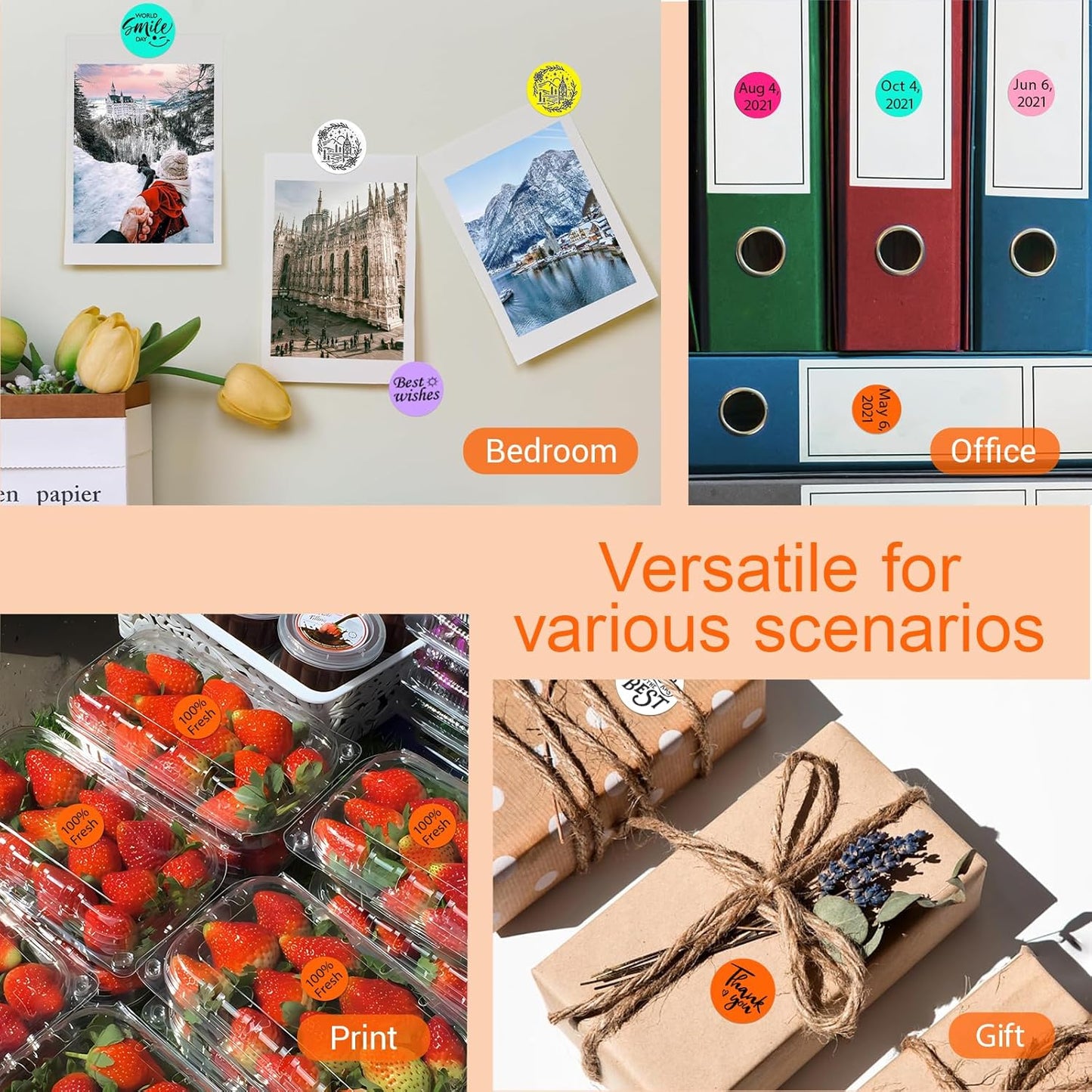 1 Inch Circle Dot Stickers 1000 PCS Color Coding Thermal Labels Dots Writable Printable Small Round Stickers for Office, Classroom, Inventory, Garage, Organizing Storage, DIY, Orange