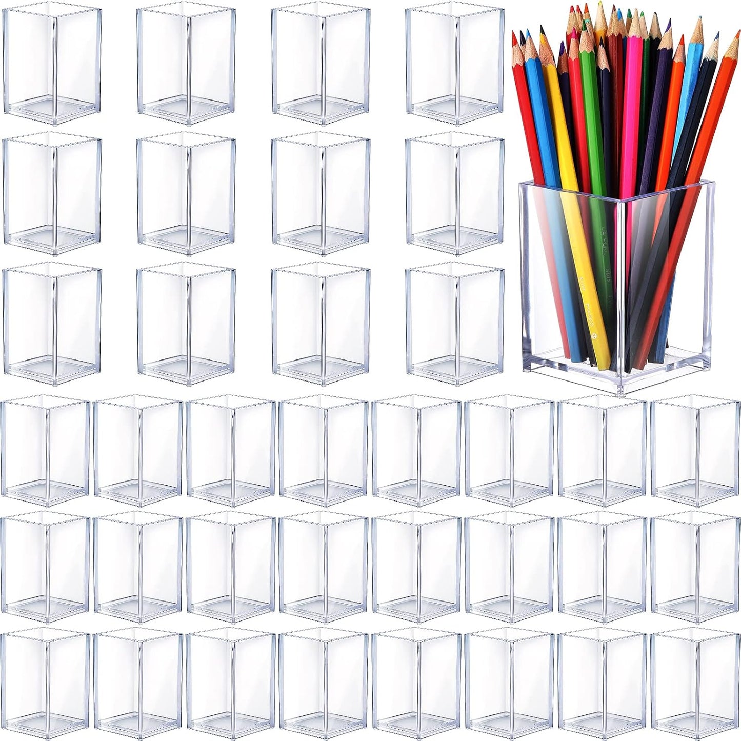 Sabary 36 Pack Acrylic Pen Pencil Holder, Clear Makeup Brush Holder Acrylic Pencil Cup Stationery Organizer for Back to School Office Home Desk Accessory