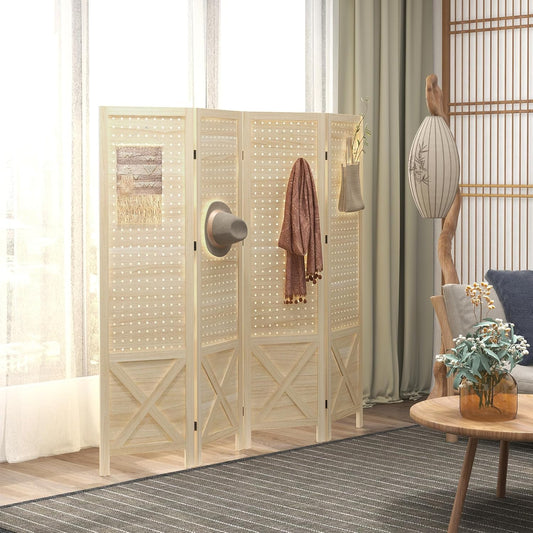 NicBex Room Divider 4 Panel Room Dividers with Pegboard Design Partition Room Dividers and Folding Privacy Screens 4.7 FT Wall Divider for Home, Office, Room Separation,59.75"W x 0.75"D x 57"H,Natural - Lumora Desk