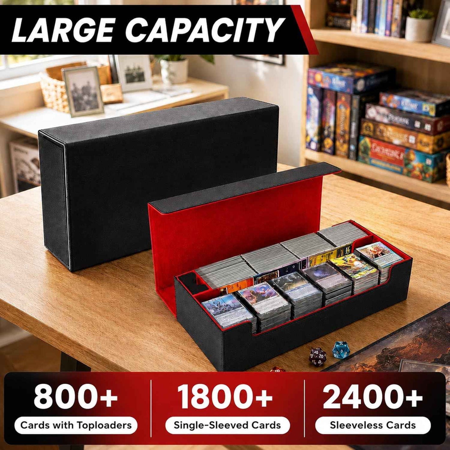 Premium Trading Card Storage Case TCG Deck Box Holds 800+ Sleeved Cards for MTG, YuGiOh, Uno, Sport with Strong Magnet Closure (Black)