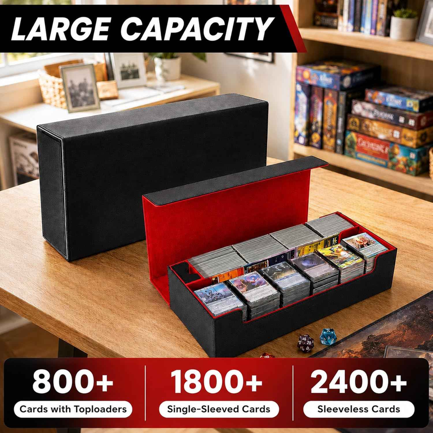 Premium Trading Card Storage Case TCG Deck Box Holds 800+ Sleeved Cards for MTG, YuGiOh, Uno, Sport with Strong Magnet Closure (Black)