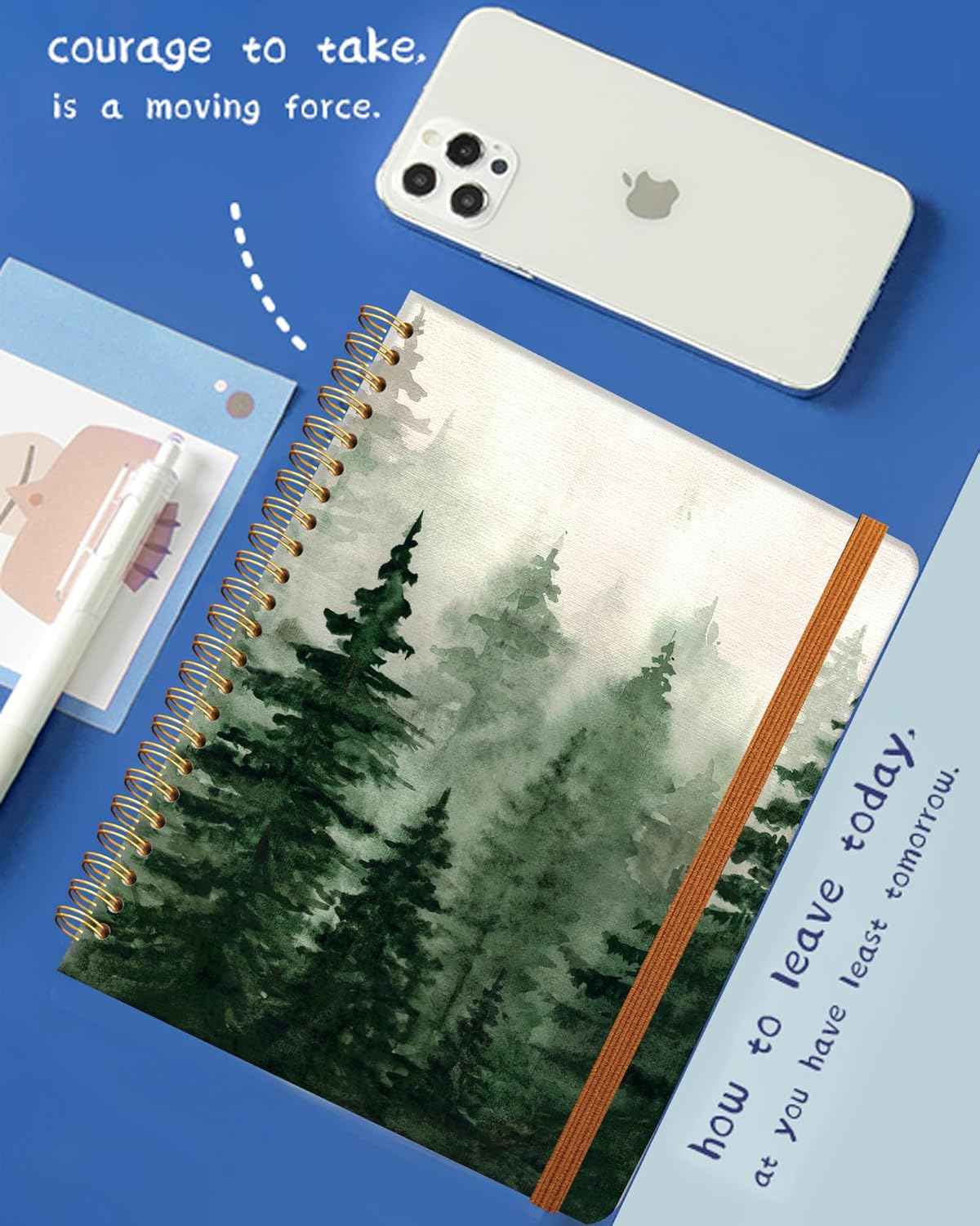Ruled Spiral Writing Notebook,A5 Hardcover Lined College Journal for Women Lady,Fashion Puppy Watercolor Strong Twin-Wire Binding with Premium Paper,8.4" X 6",Perfect for School,Office,Home Gifts(Spruce Green Forest)