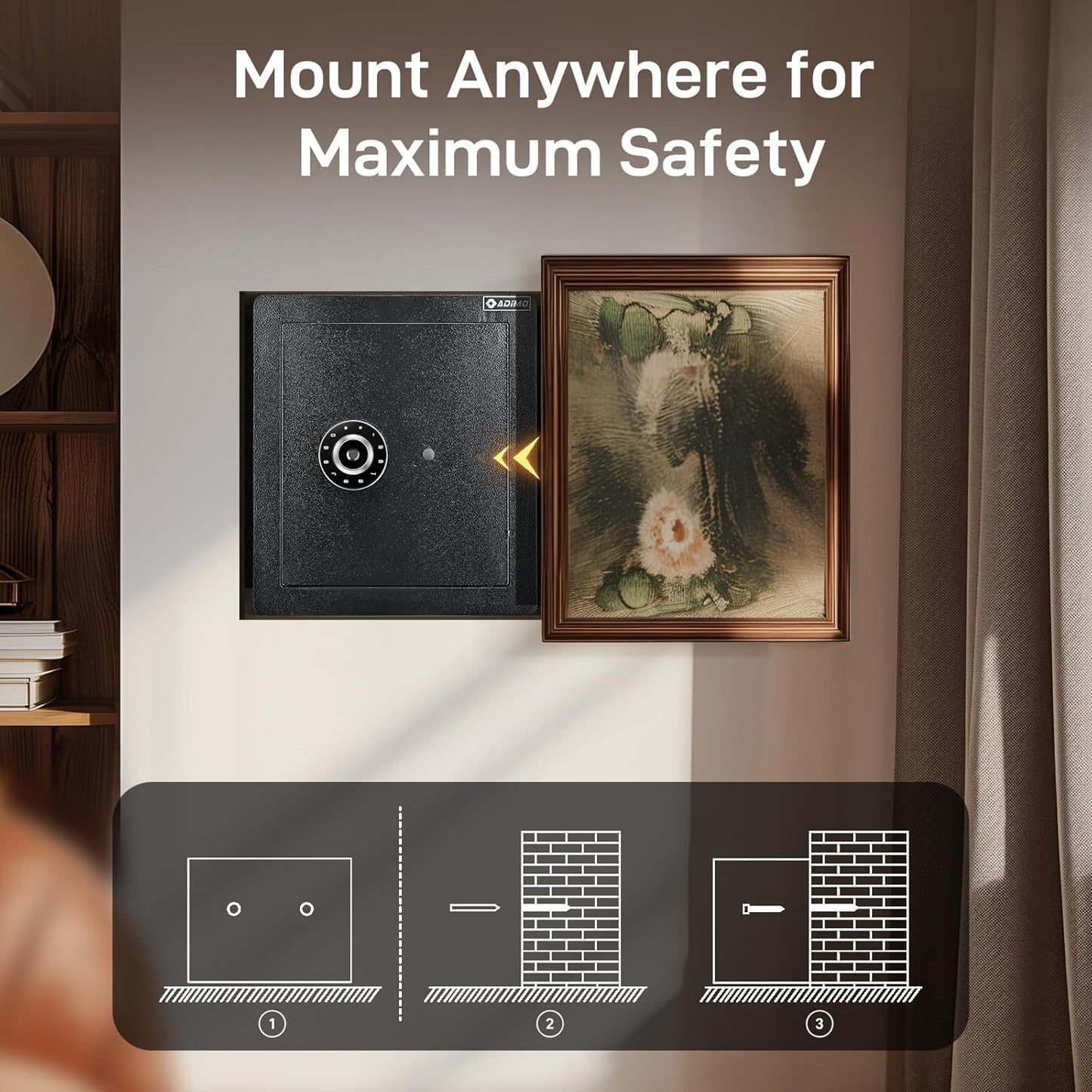 ADIMO Biometric Safe Box, Fireproof 1.6 CuFt Fingerprint Safe w/Touchscreen, Removable Shelf & Alarm System, Money Box for Secure Document & Valuables, for Home Office Hotel