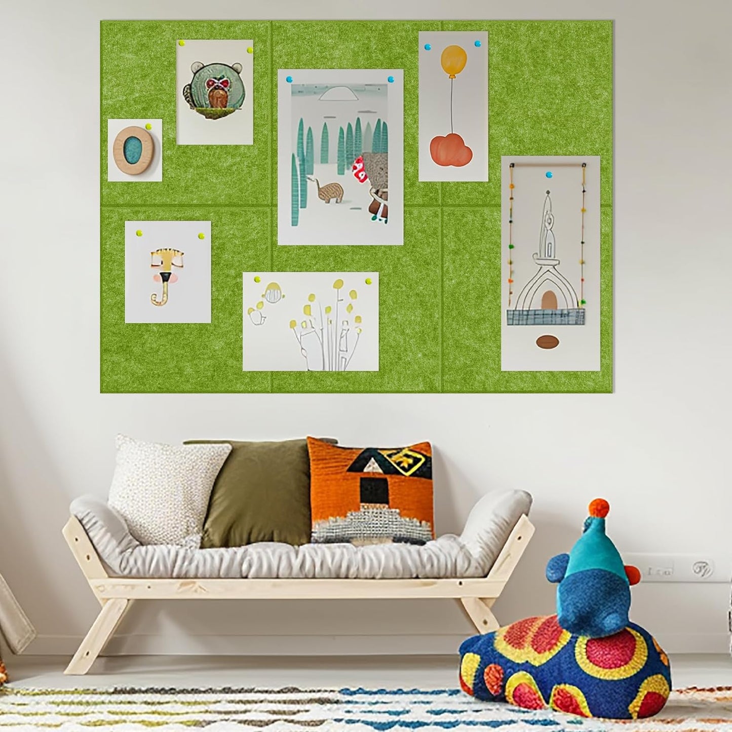 AKTOP Cork Board Bulletin Board 24"x36", 6 Pack Removable Felt Cork Board Tiles for Wall, Large Corkboard Notice Pin Board for Office, School & Home,24 Safe Adhesive Tabs, 20 Push Pins, Grass Green - Lumora Desk