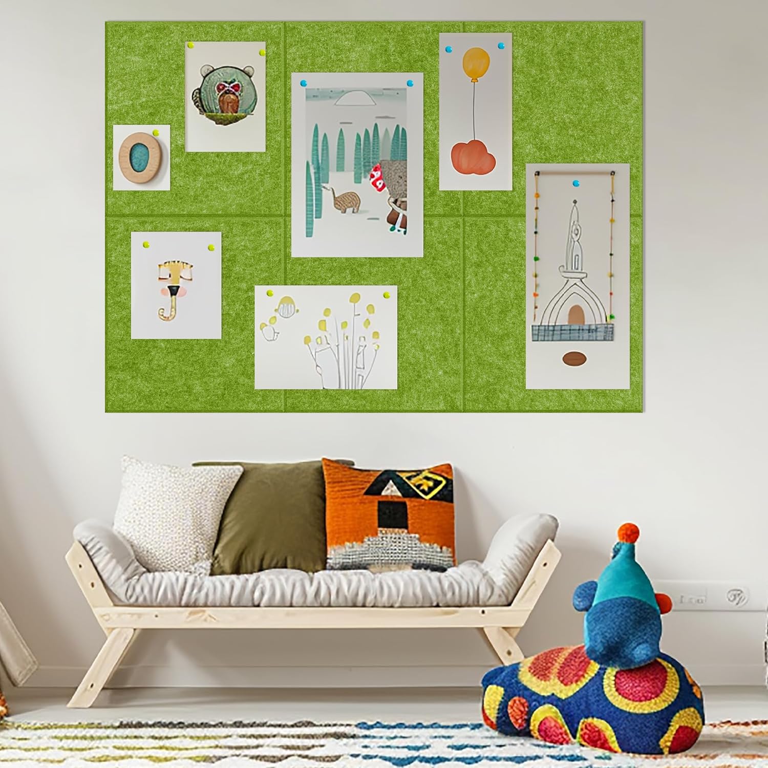 AKTOP Cork Board Bulletin Board 24"x36", 6 Pack Removable Felt Cork Board Tiles for Wall, Large Corkboard Notice Pin Board for Office, School & Home,24 Safe Adhesive Tabs, 20 Push Pins, Grass Green - Lumora Desk