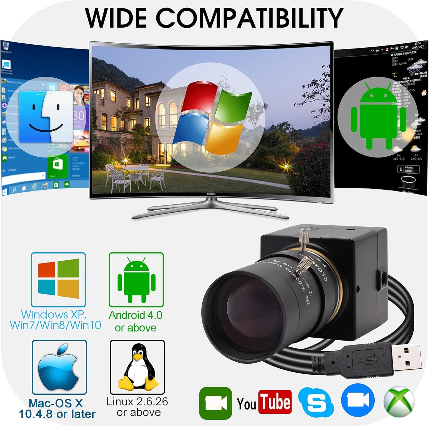 SVPRO Telephoto Webcam Mac Compatible 1MP USB Camera with 5-50mm Optical Zoom Lens Manual Focus Webcam UVC PC Cam for Windows Linux Android MAC,1280x720 USB2.0 CMOS Video Camera for Security,Streaming