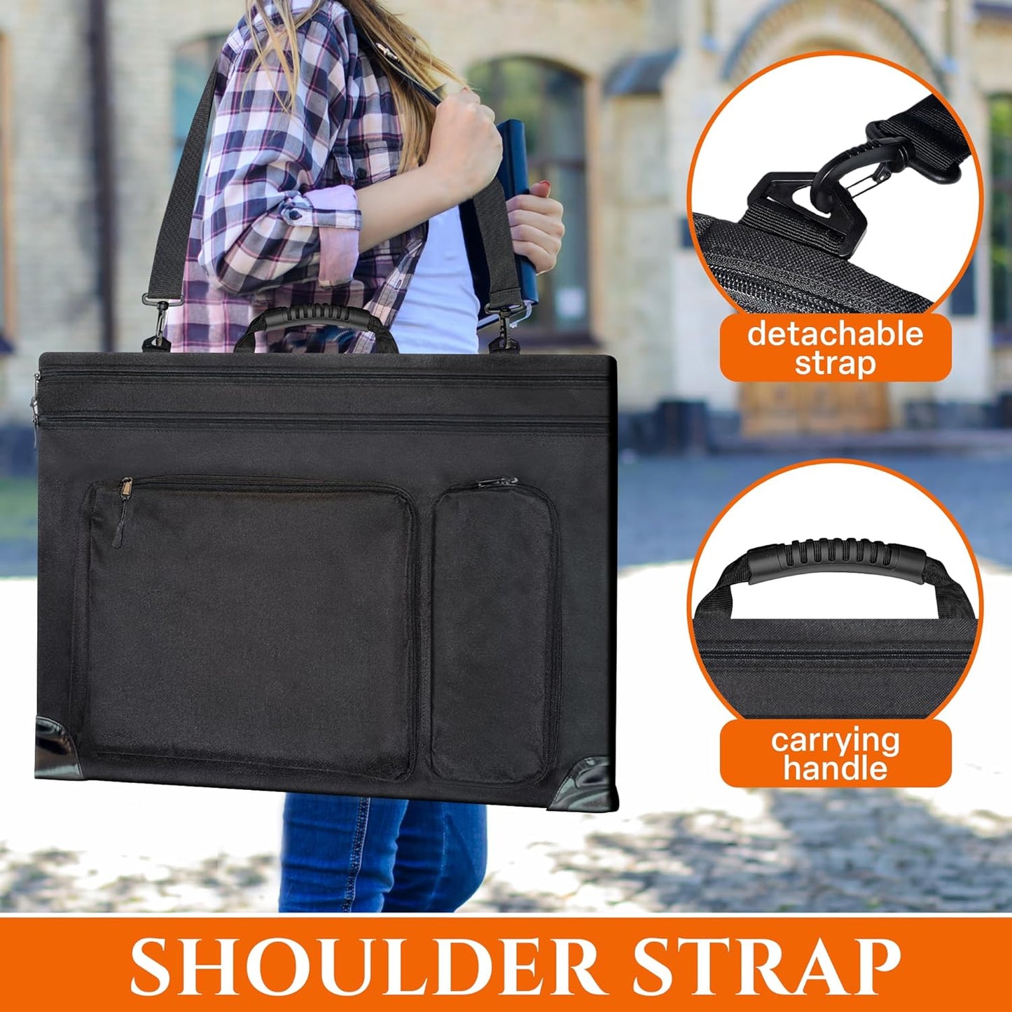 Art Portfolio Bag Fits18 x 24 Inches Artwork– Lightweight Waterproof Artist Portfolio Case with Shoulder Strap 4 Pockets, Reinforced Corners, Art Folder for Artwork, Posters, Sketches & Drawings