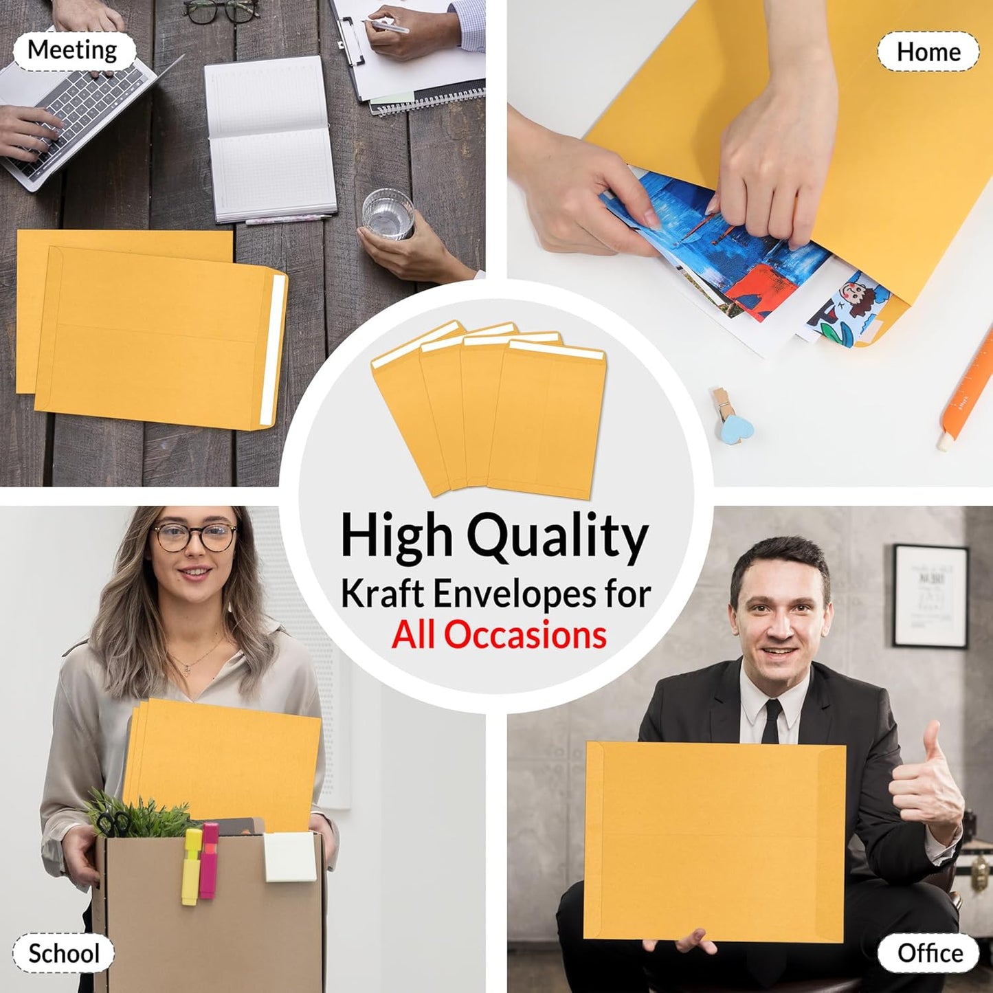 SUNEE 9x12 Envelopes Self-Seal Catalog Mailing Envelopes -100 Count, Ultra Strong Quick-Seal, 9x12 inch Brown Kraft Manila Envelopes Security Envelopes - Lumora Desk