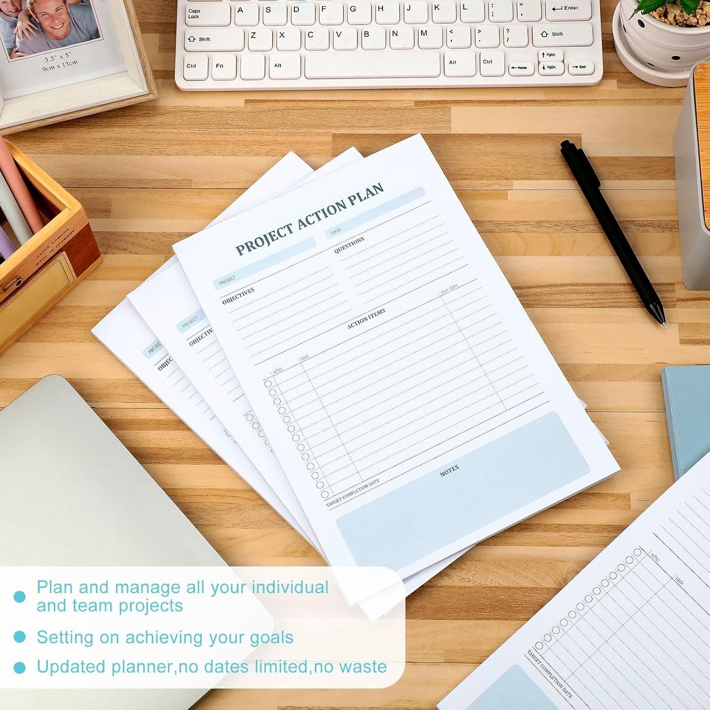 Maitys 200 Sheets 4 Pads Project Action Planner Notepad Project Management with Checklist Planning Pad 7 x 10 Inches Action Items Task Notepad Business Planner for Productivity, 50 Sheets/Pad