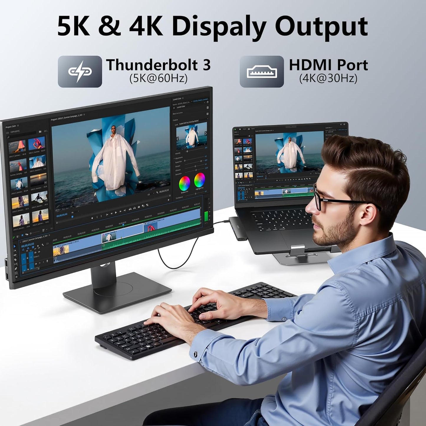 USB C Adapter HDMI Hub for MacBook Pro Air 2025-2018 M1 M2 M3 M4, Mac USB Adapter 8 in 2, MacBook USB C Hub with HDMI, Thunderbolt 3, 10G USB C USB A Data Ports, SD TF Card Reader, Audio, Black