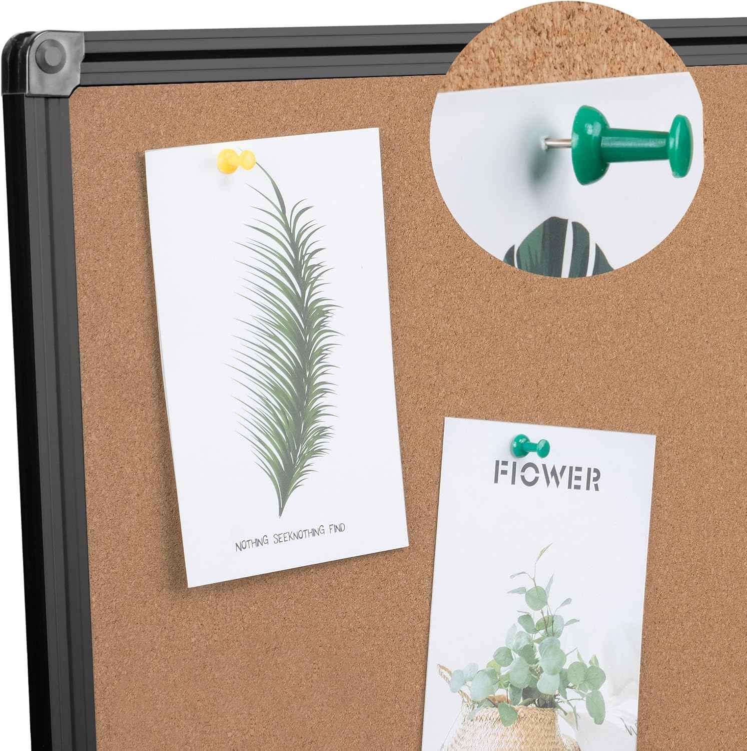 Board2by Extra Large Cork Bulletin Board 48" X 48", Foldable Notice Pin Board for Wall, Black Aluminum Framed 4'x4' Corkboard, Wall Mounted Noticeboard with 36 Push Pins for School, Home & Office