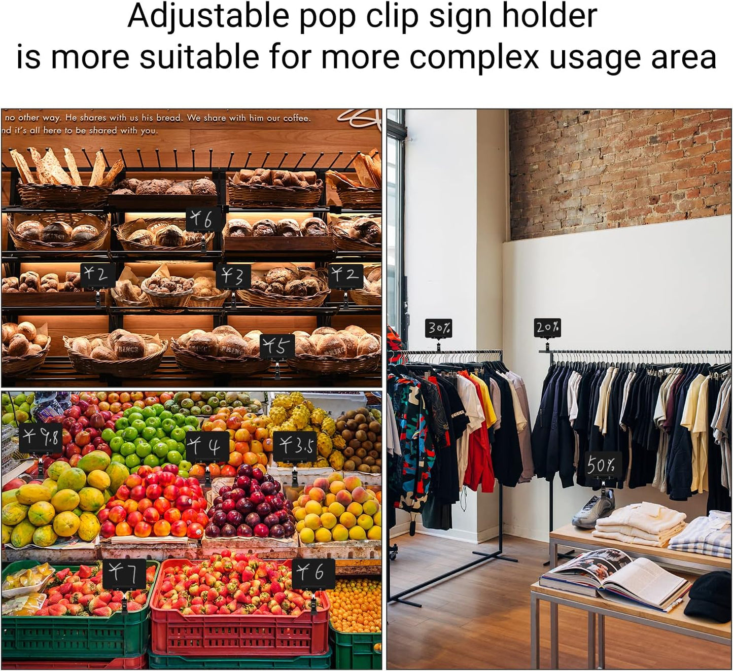 10 Pack Mini Plastic Chalkboard Sign with Clip, Double Head Rotating Display Price Tags Merchandise Sign Clip Holder for Business Retail Food Clothing Rack Shelf Basket Sign Display (Black)