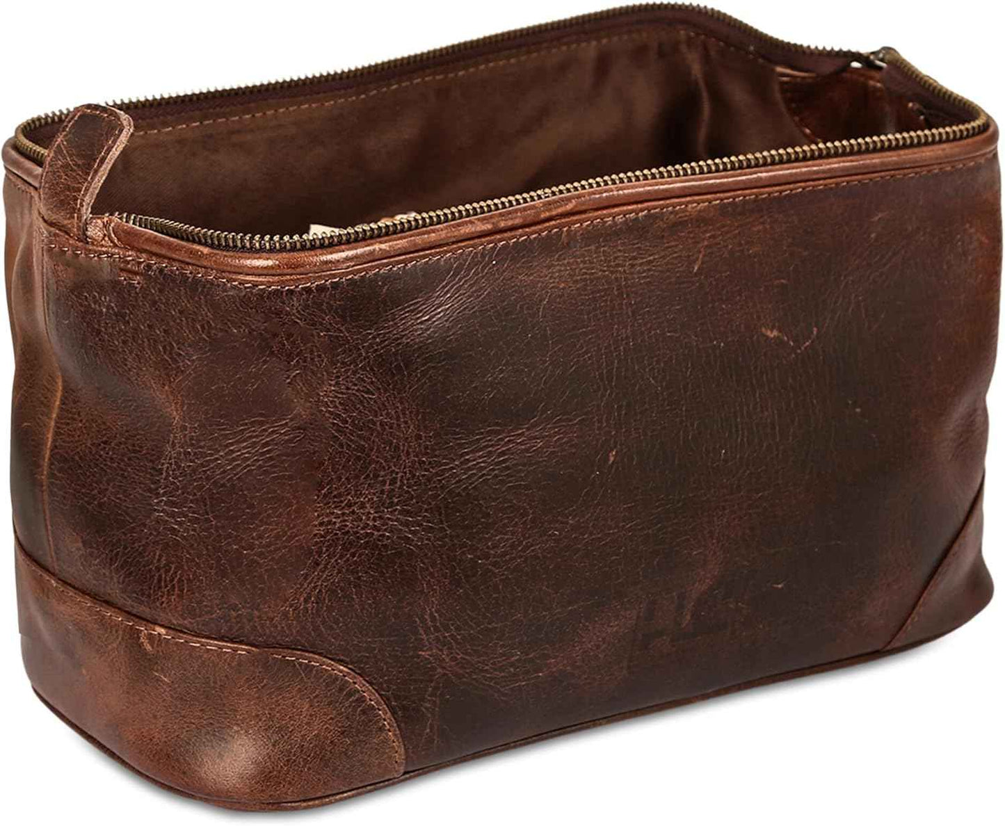 HLC Leather Toiletry Bag for Men Best Gift Premium Genuine Dopp Kit Shaving Kit Organizer Travel Kit Pouch Bag 10 inch Size (Brown)
