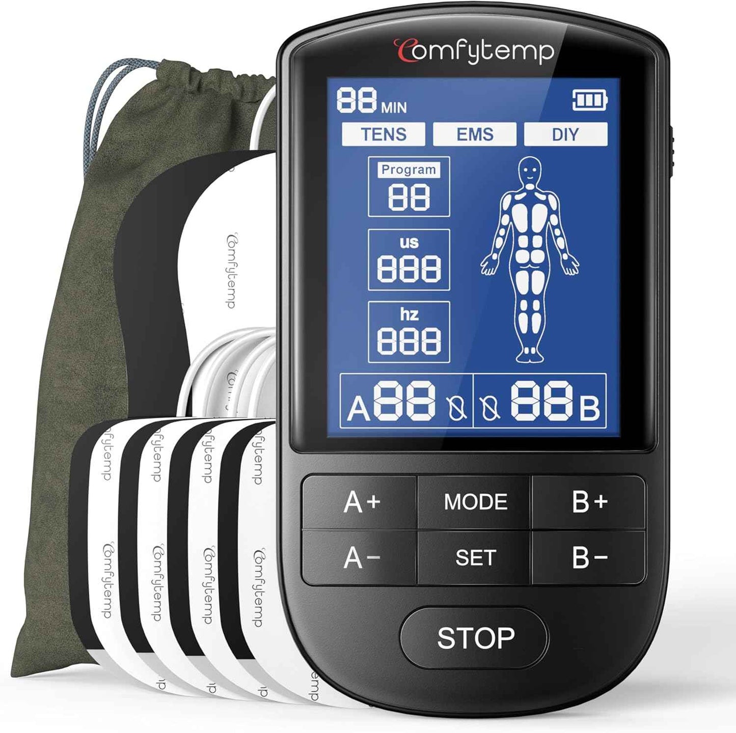 Comfytemp TENS Unit Muscle Stimulator for Pain Relief, FSA Eligible TENS Machine - 24 Modes & DIY, HSA Dual Channel EMS Unit for Back Neck Shoulder Electronic Pulse Massager, Fathers Day Gift, 10 Pads