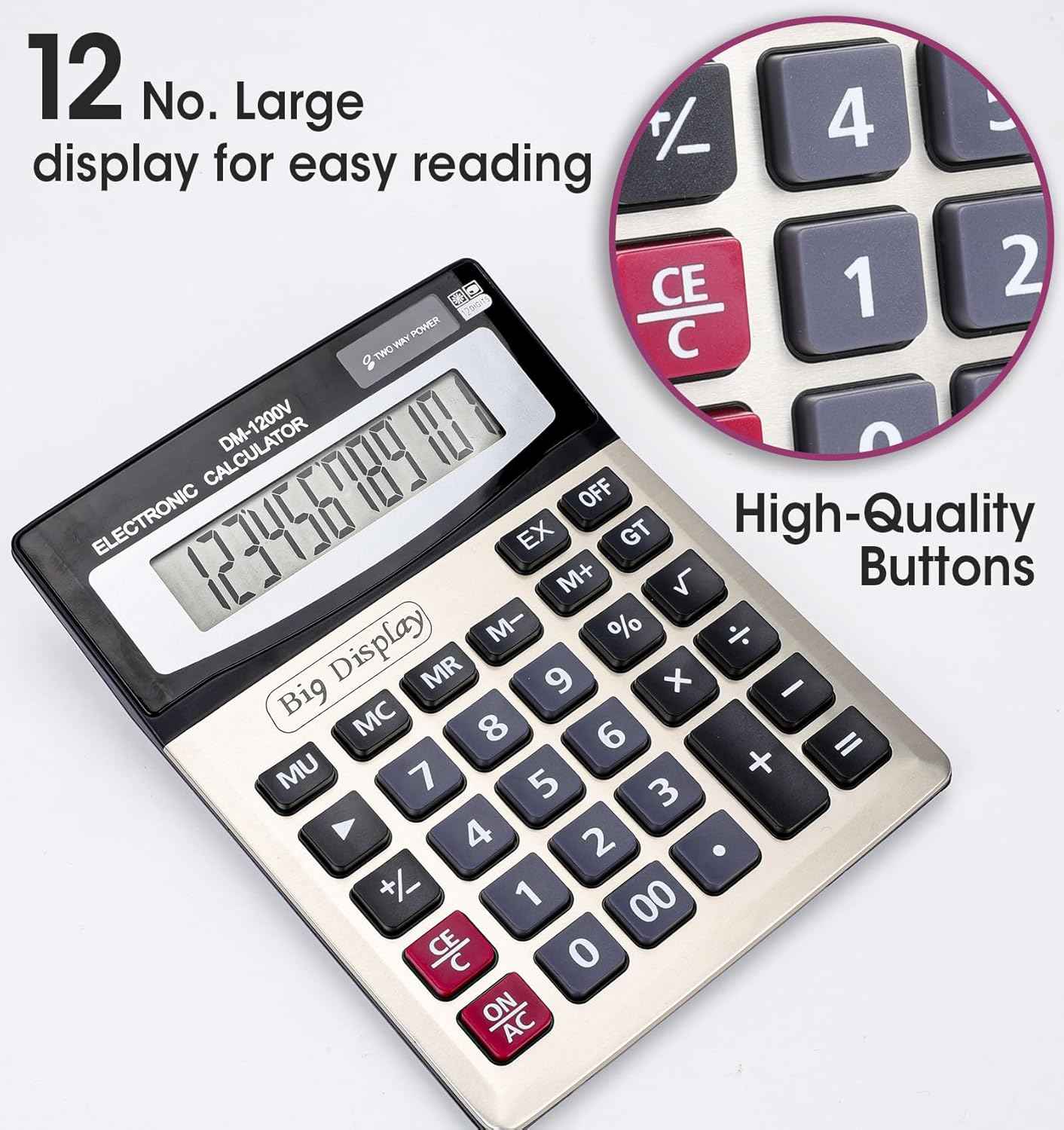 2 Pack Calculator, Calculators Desktop 12 Digit Extra Large LCD Display with Sensitive Butto, Solar and Battery Dual Power, Desk Calculator for Office, School, Home