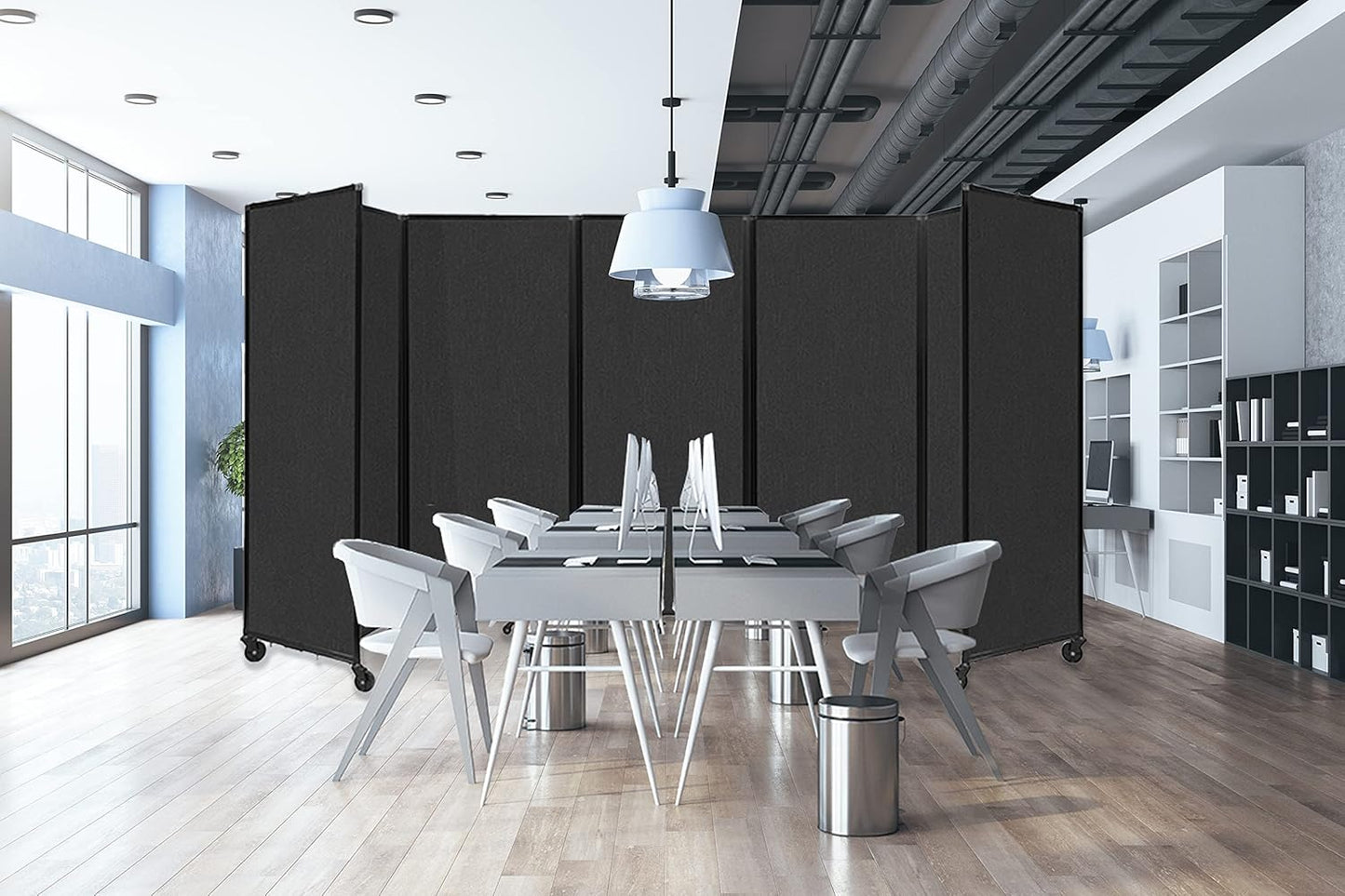 Versare Room Divider 360 Portable Wall Partition | Folding Panels | Large Freestanding Divider | Locking Wheels | Temporary Room Separator - Lumora Desk