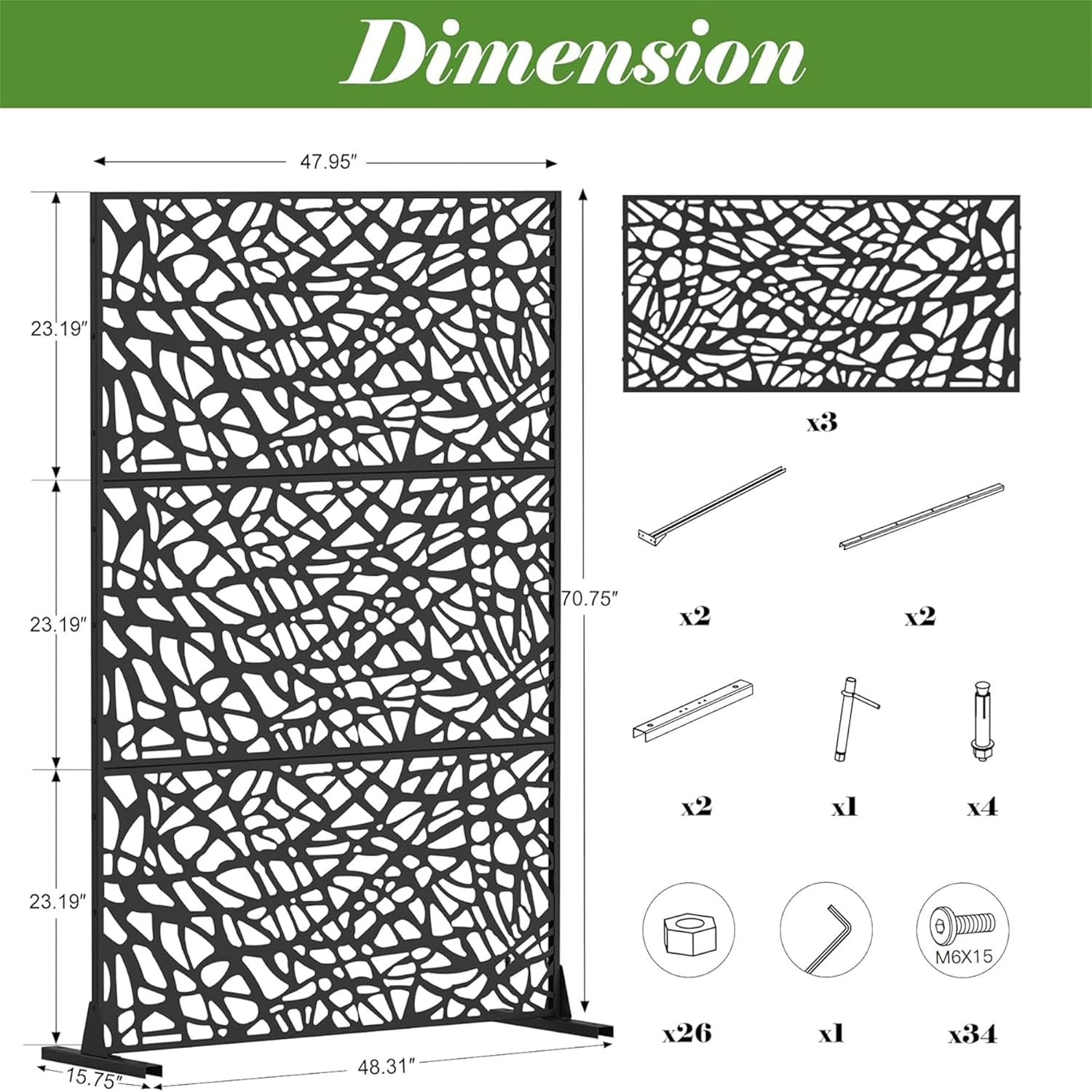 NicBex Room Divider 1 Panel Room Dividers with Mesh Shape Design Partition Room Dividers and Metal Privacy Screens Wall Divider for Outdoor, Room Separation,48.31" W x 15.75" D x 70.75" H, Black - Lumora Desk