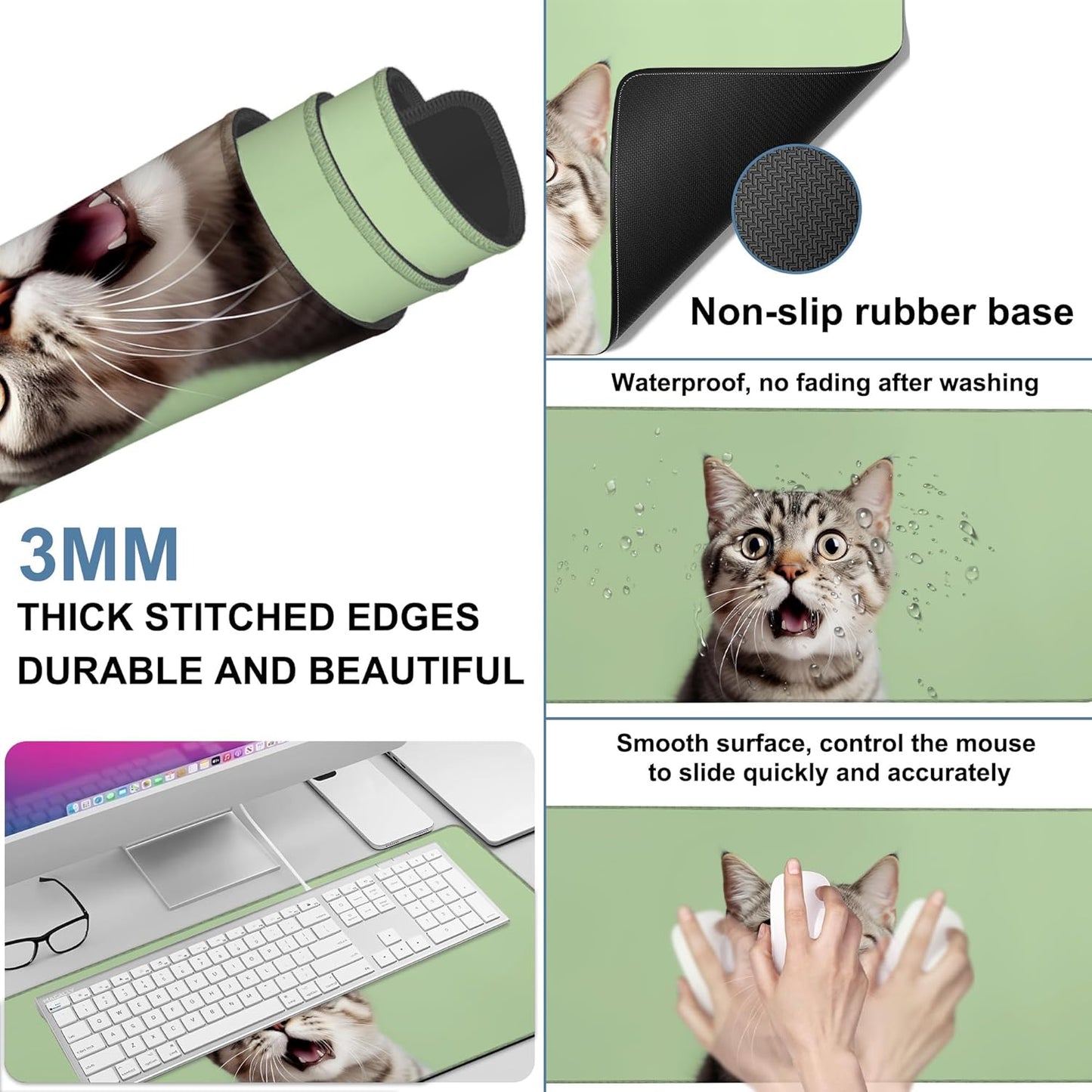 Large Mouse Pad A Surprised Cat Gaming Desk Pad Computer Keyboard Non-Slip Waterproof Mouse Mat with Rubber Base and Stitched Edges Entertainment Office Writing Desk Mat 35.4 x 15.7 Inches