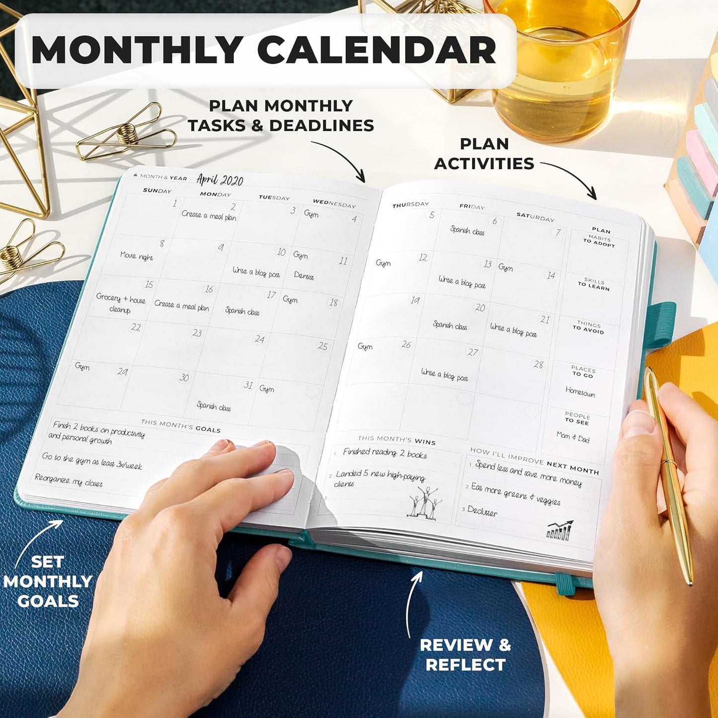 Clever Fox Planner Premium Edition – Undated Luxurious Weekly & Monthly Planner to Increase Productivity and Hit Your Goals – Organizer – Start Anytime, A5, Lasts 1 Year, Aquamarine (Weekly)