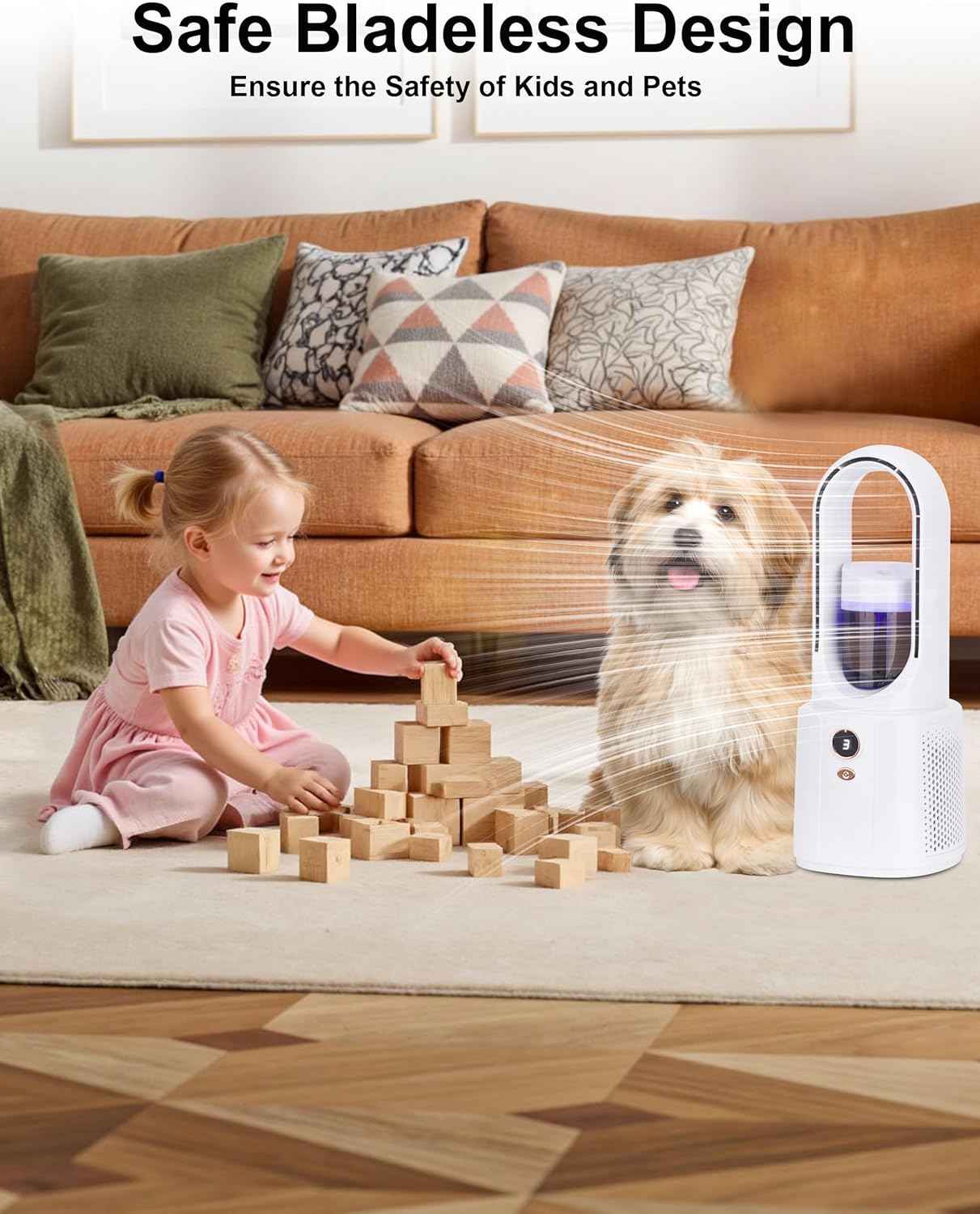 Bladeless Desk Fan, Small Desk Fan with Cooling Mist Humidifier for Bedroom Office, Small Table Fan with 5 Speeds, Touch Control, Easy to Clean